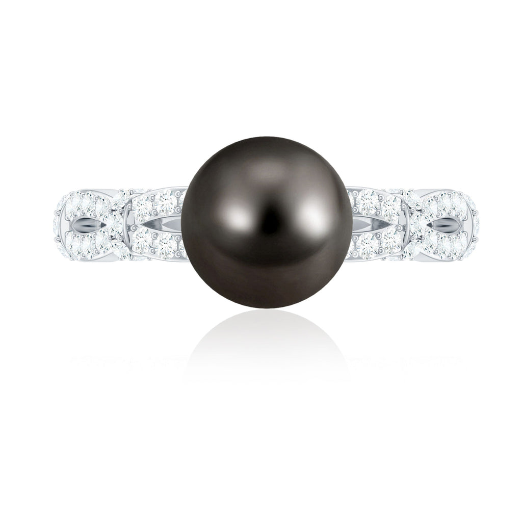 7.5 Carat Genuine Black Pearl and Diamond Engagement Ring
