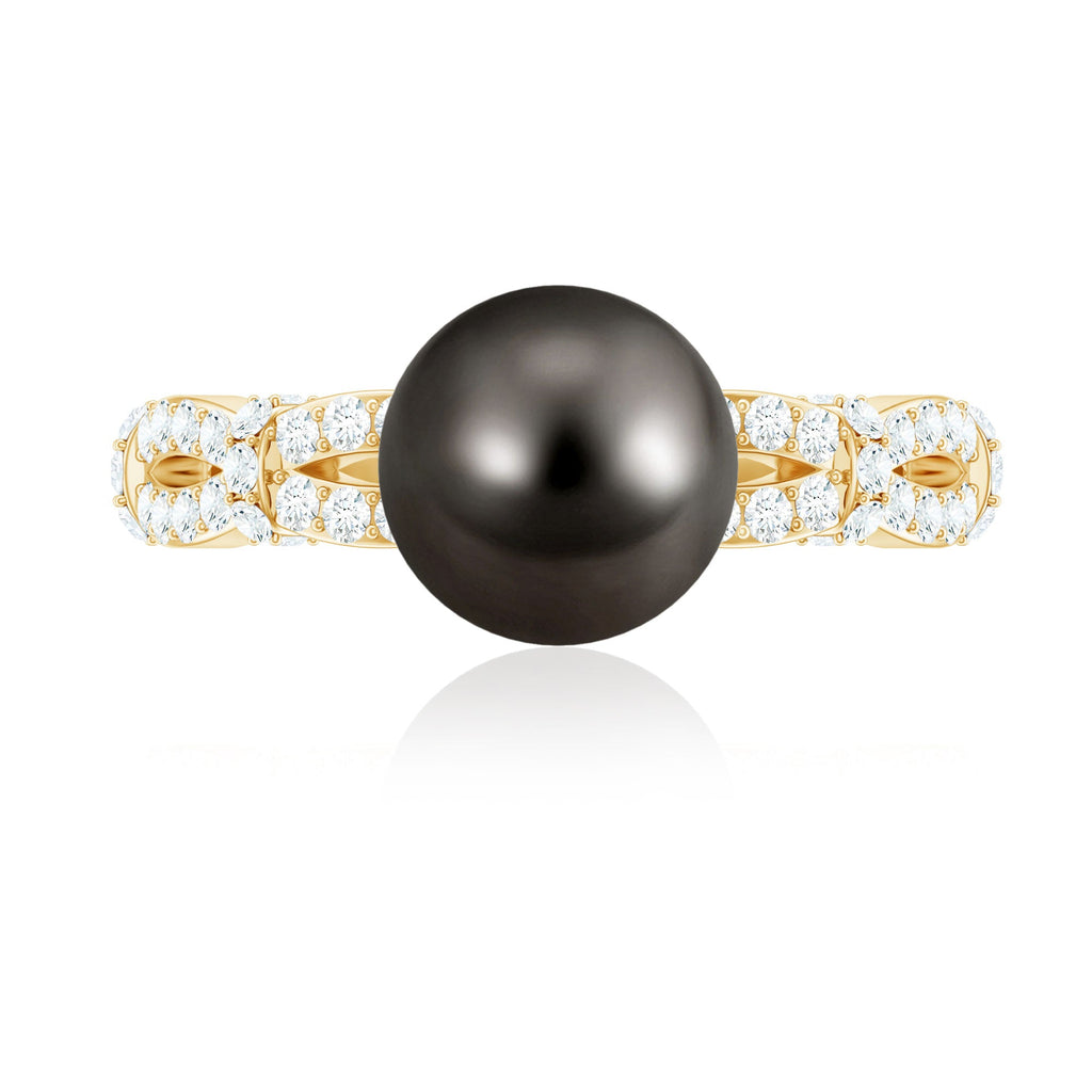 7.5 Carat Genuine Black Pearl and Diamond Engagement Ring