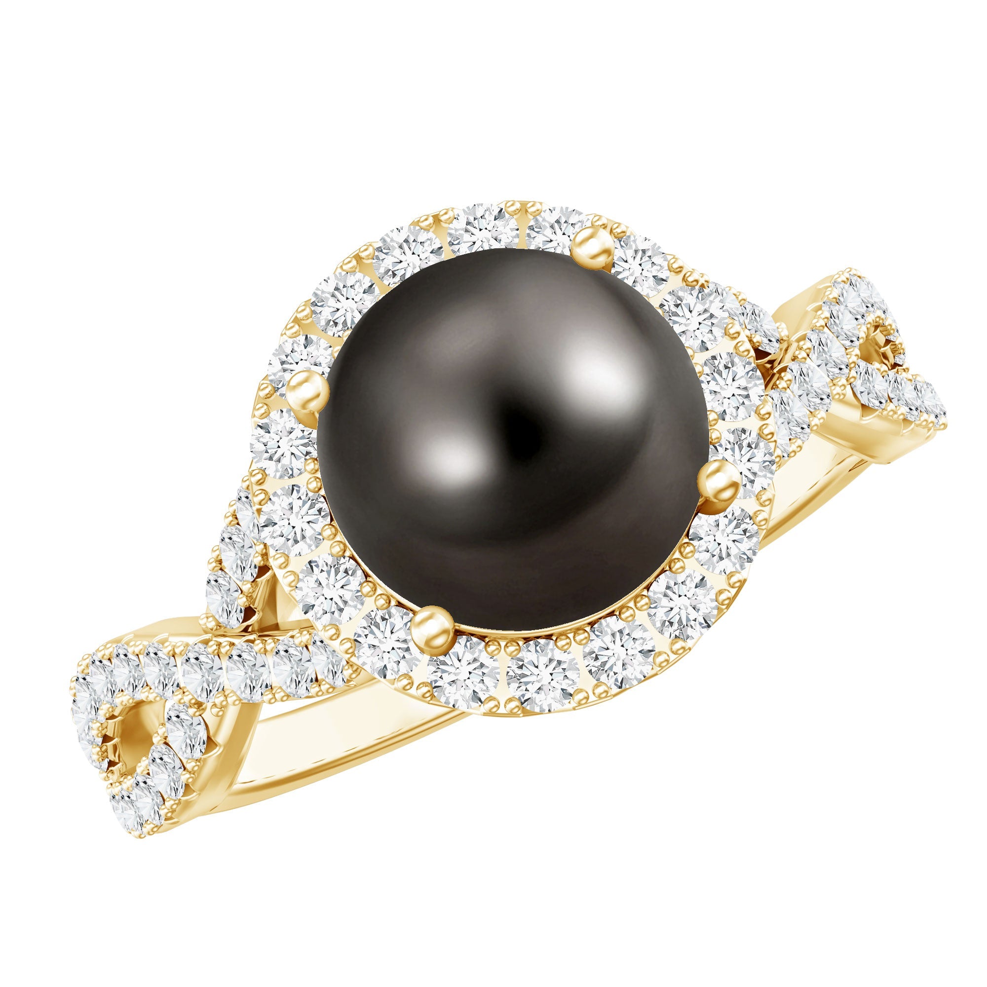 Real Tahitian Pearl and Diamond Crossover Engagement Ring | Rings | Wiccan Center