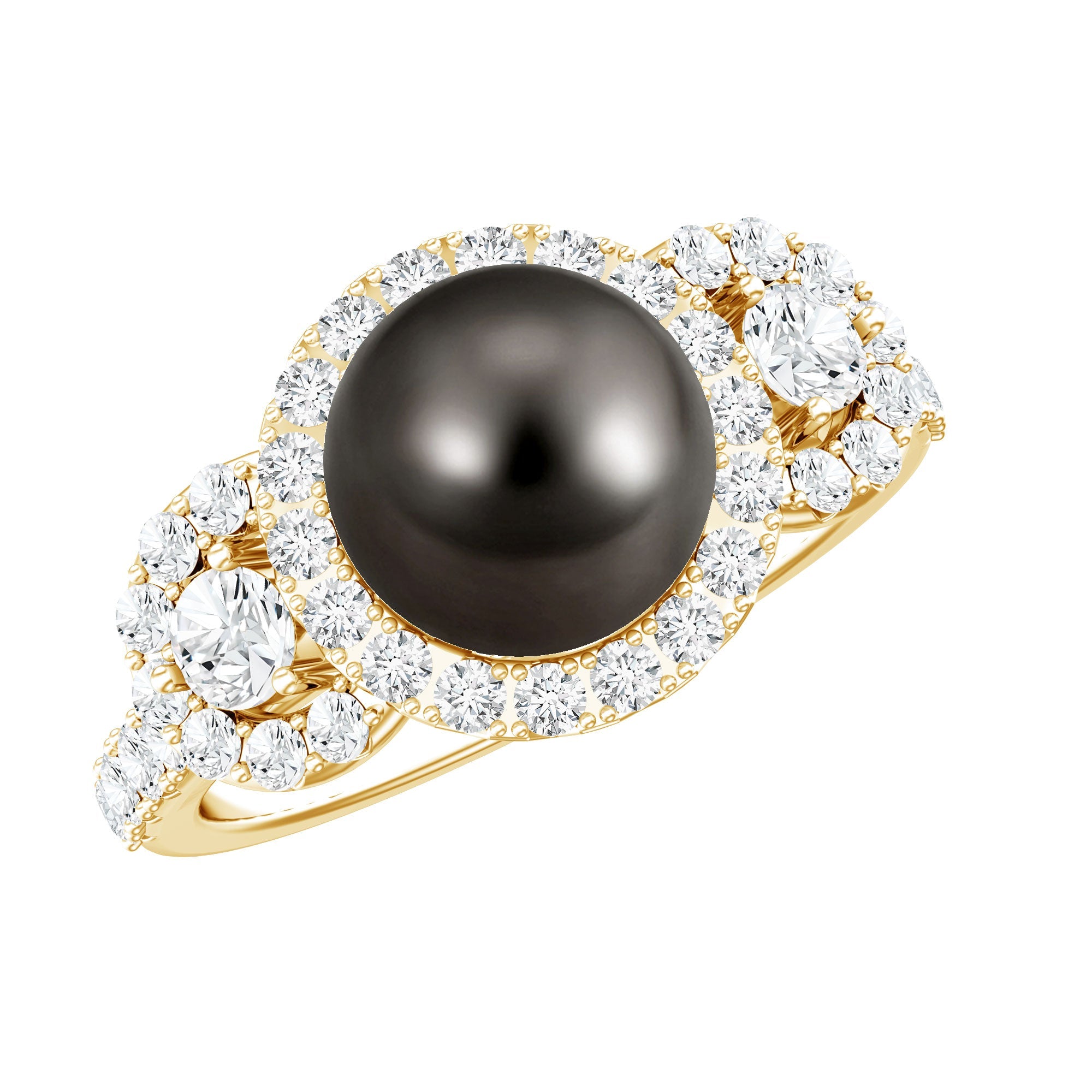 7.5 Carat Round Black Pearl Engagement Ring with Moissanite Accent | Rings | Wiccan Center