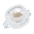 7.4 Carat Freshwater Pearl Double Halo Engagement Ring with Moissanite