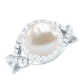 7.4 Carat Freshwater Pearl Engagement Ring with Moissanite Crossover Shank