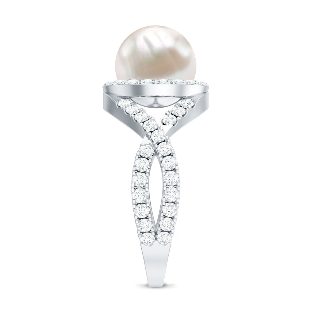 7.4 Carat Freshwater Pearl Engagement Ring with Moissanite Crossover Shank
