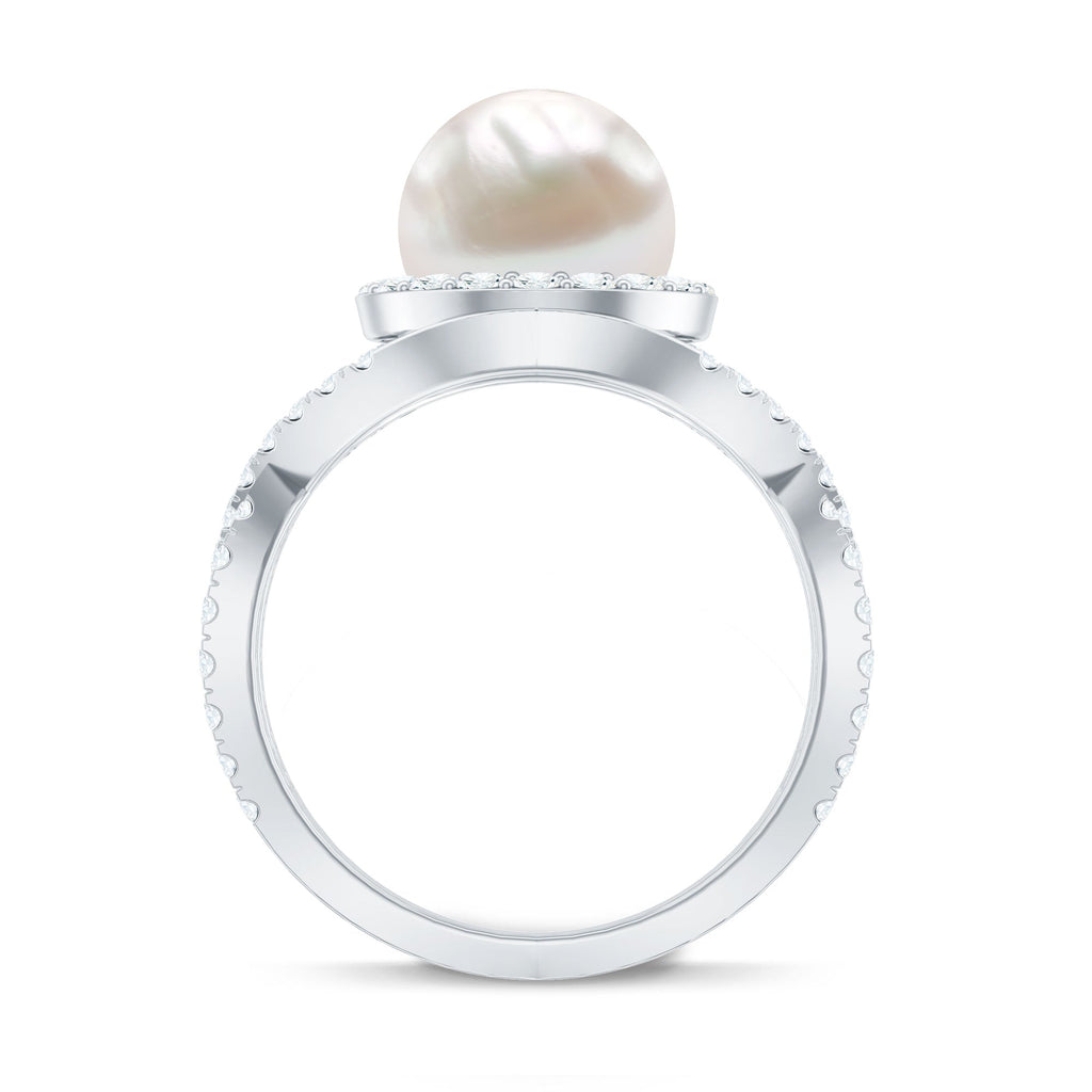 7.4 Carat Freshwater Pearl Engagement Ring with Moissanite Crossover Shank