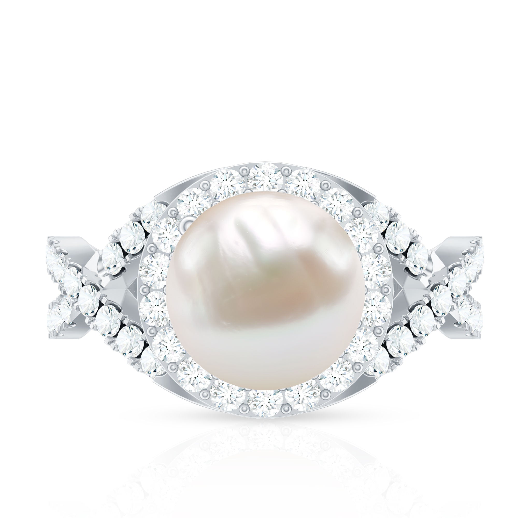 7.4 Carat Freshwater Pearl Engagement Ring with Moissanite Crossover Shank