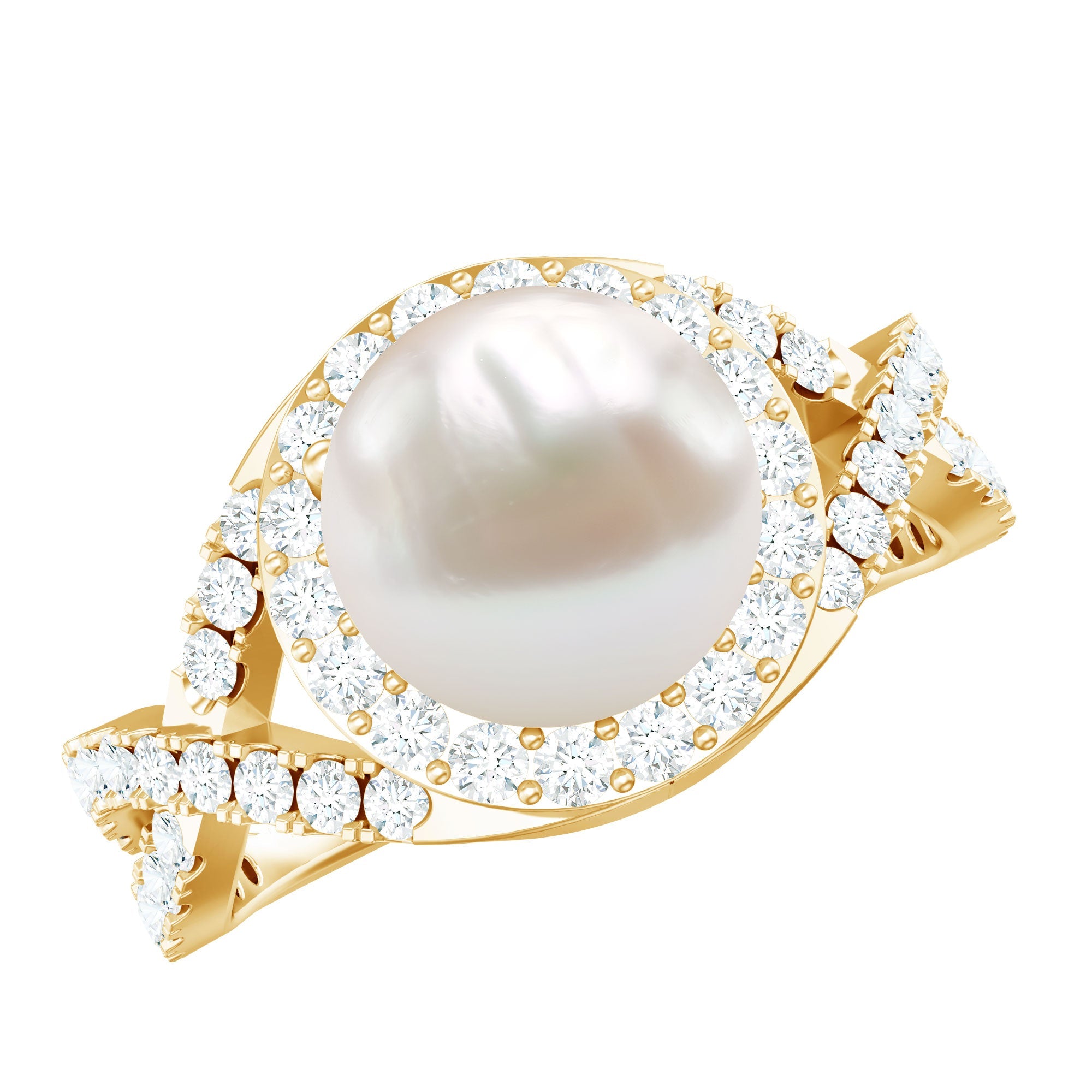 7.4 Carat Freshwater Pearl Engagement Ring with Moissanite Crossover Shank | Rings | Wiccan Center