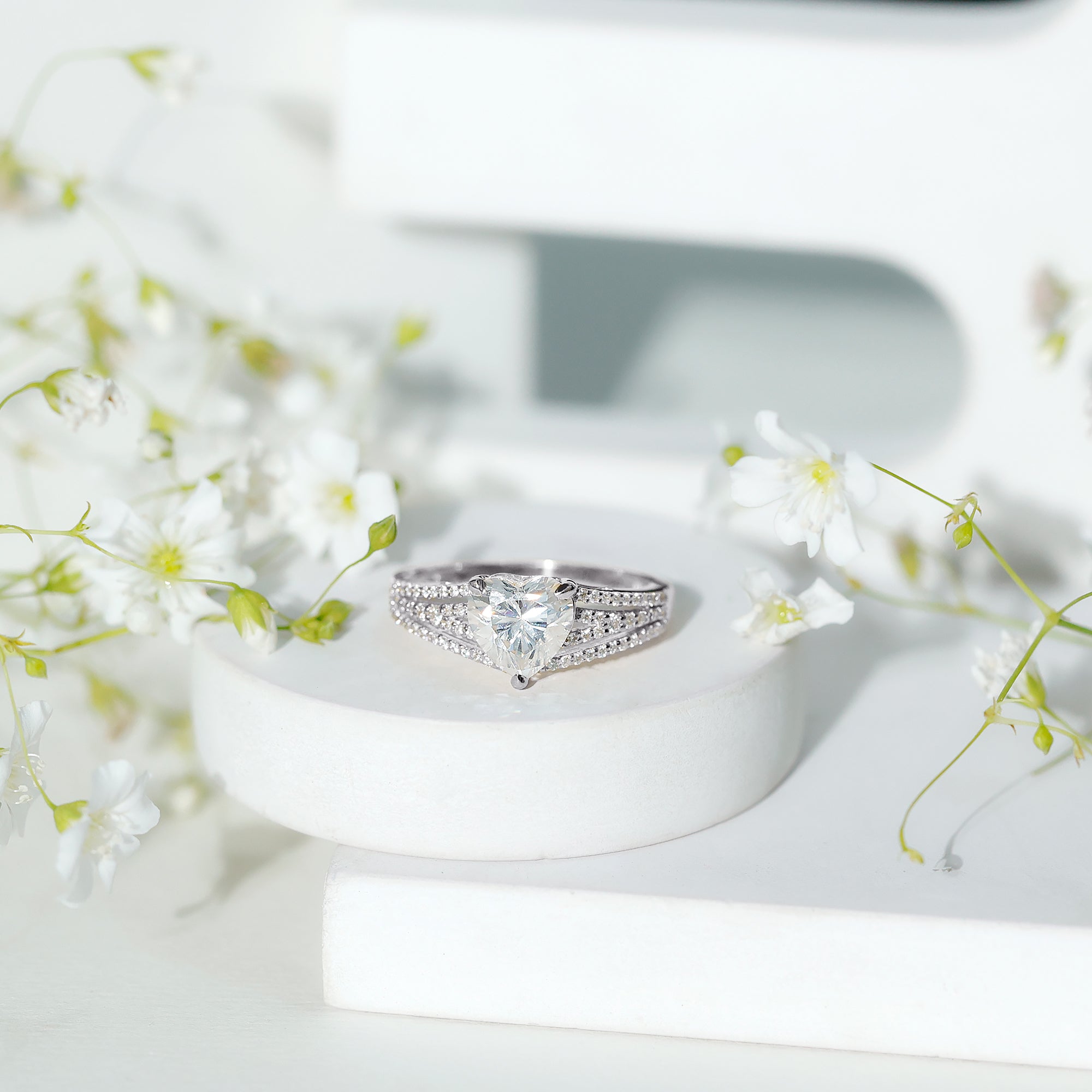 2 Carat Moissanite Heart Designer Engagement Ring with Split Shank