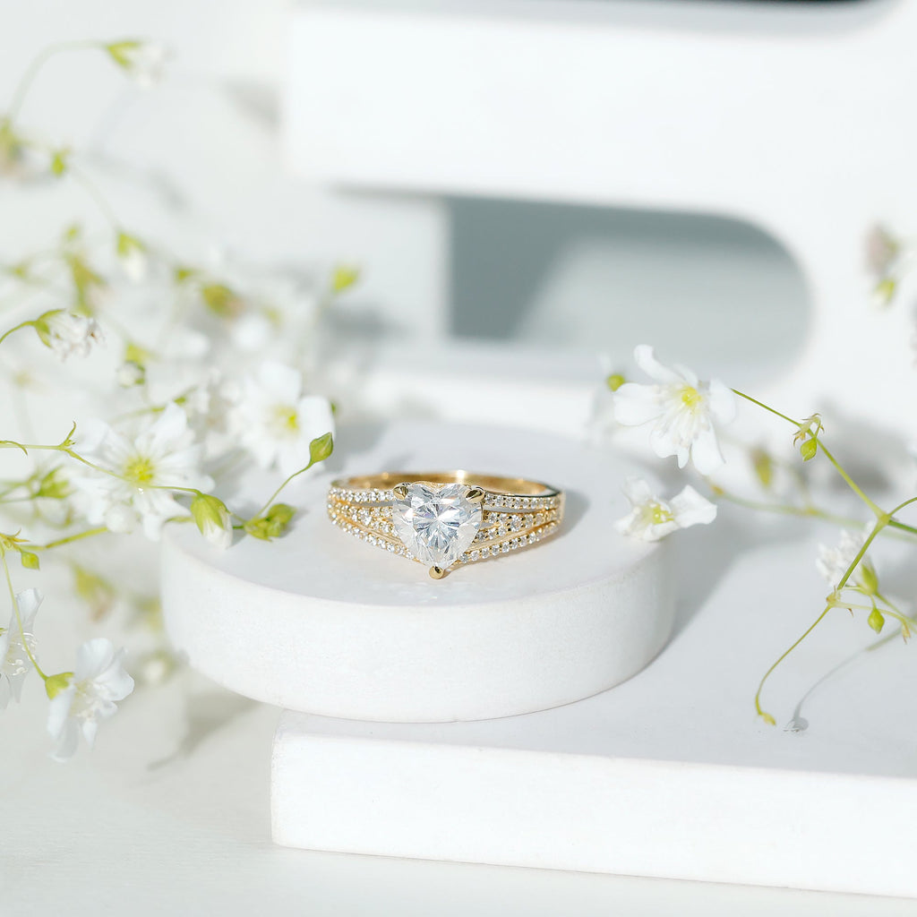 2 Carat Moissanite Heart Designer Engagement Ring with Split Shank
