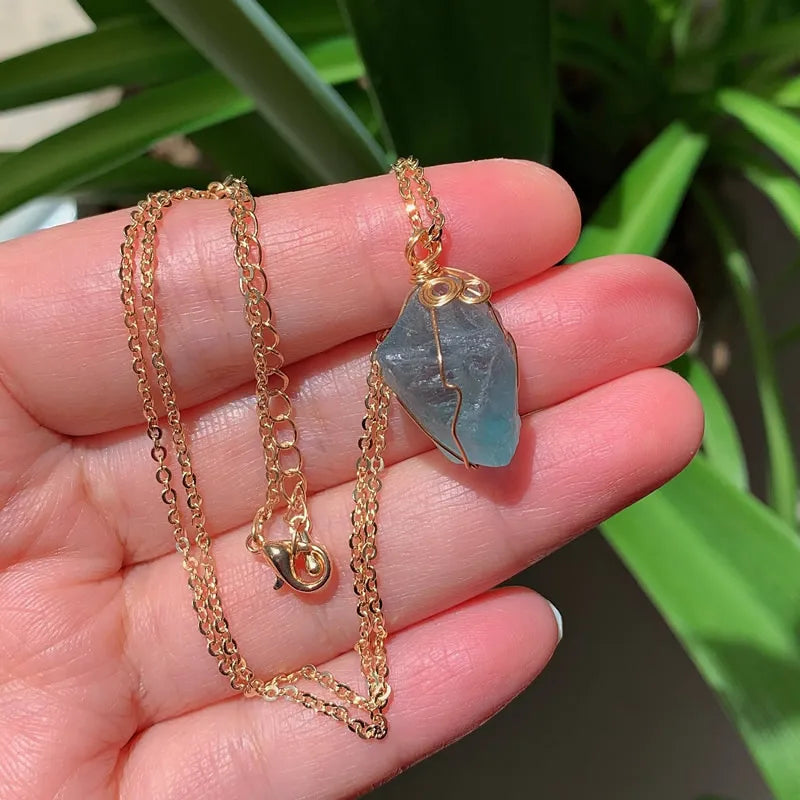 Raw Crystal Wire Wrap Gold Necklaces | necklace | Wiccan Center