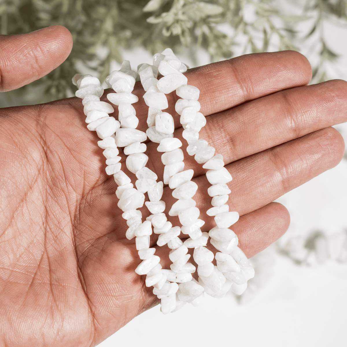 White Rainbow Moonstone Chip Bracelet (Growth and Compassion)