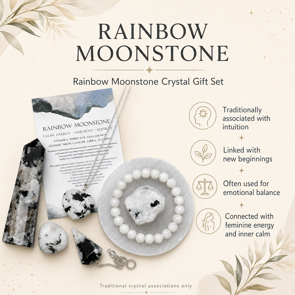 Rainbow Moonstone Crystal Gift Set For Emotional Support and Protection, Real Polished Gemstones. | Merkaba & Platonic Solids | Wiccan Center