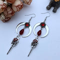 Red Gem Raven Skull Moon Earrings | earrings | Wiccan Center