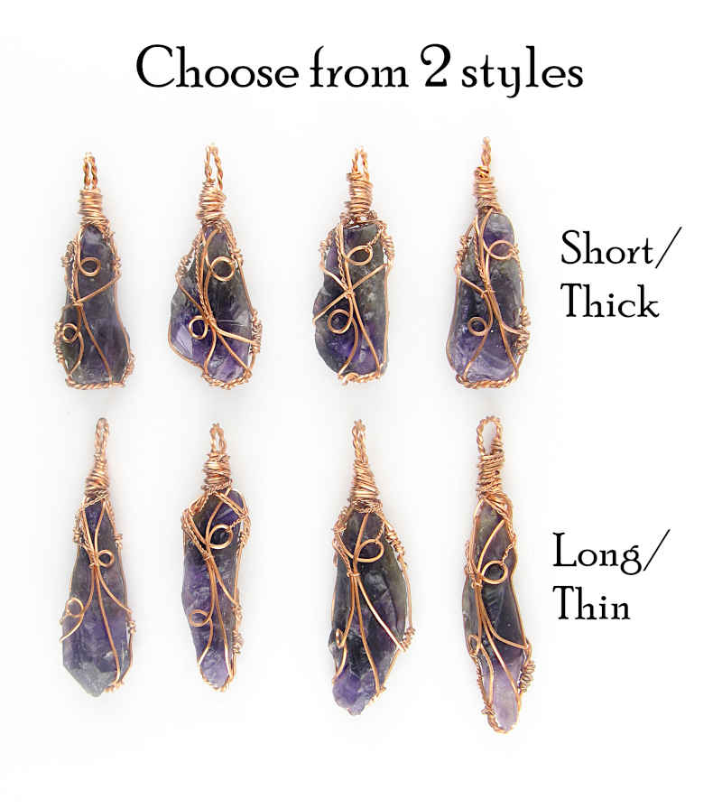 Raw Dark Purple Amethyst Crystal Reversible Pendant Necklace, Copper Wire-Wrapped, Handmade | Handmade > Wire-wrapped gemstones | Wiccan Center