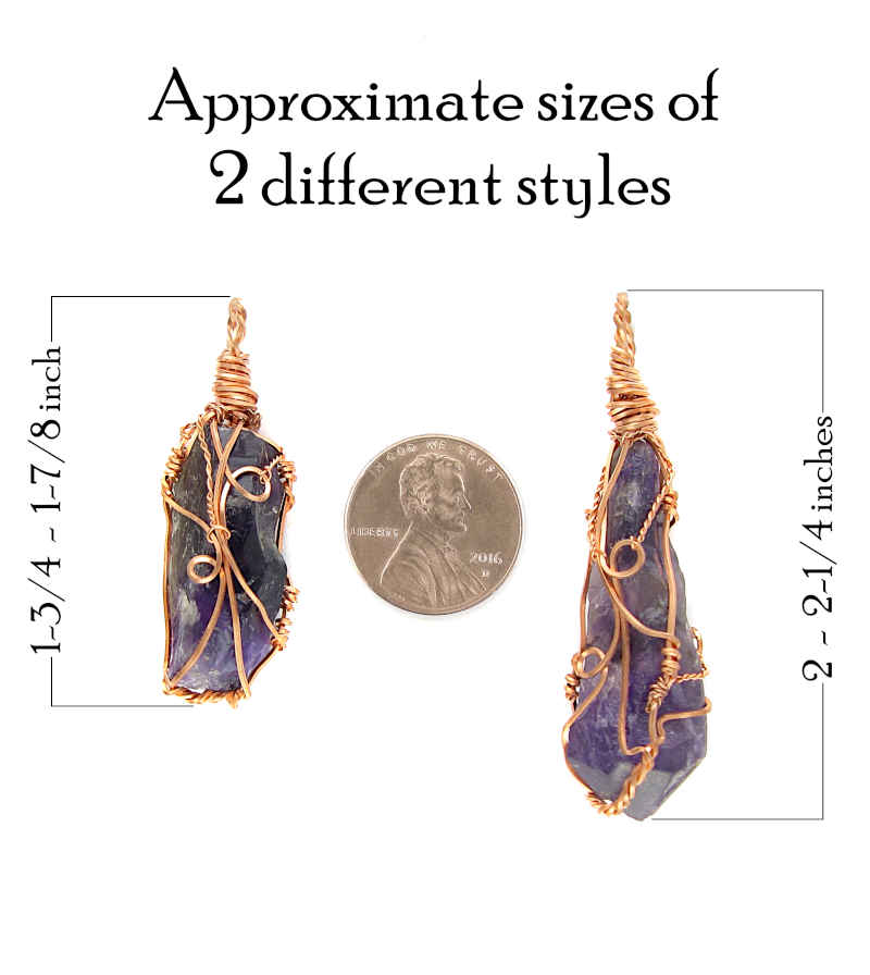 Raw Dark Purple Amethyst Crystal Reversible Pendant Necklace, Copper Wire-Wrapped, Handmade | Handmade > Wire-wrapped gemstones | Wiccan Center