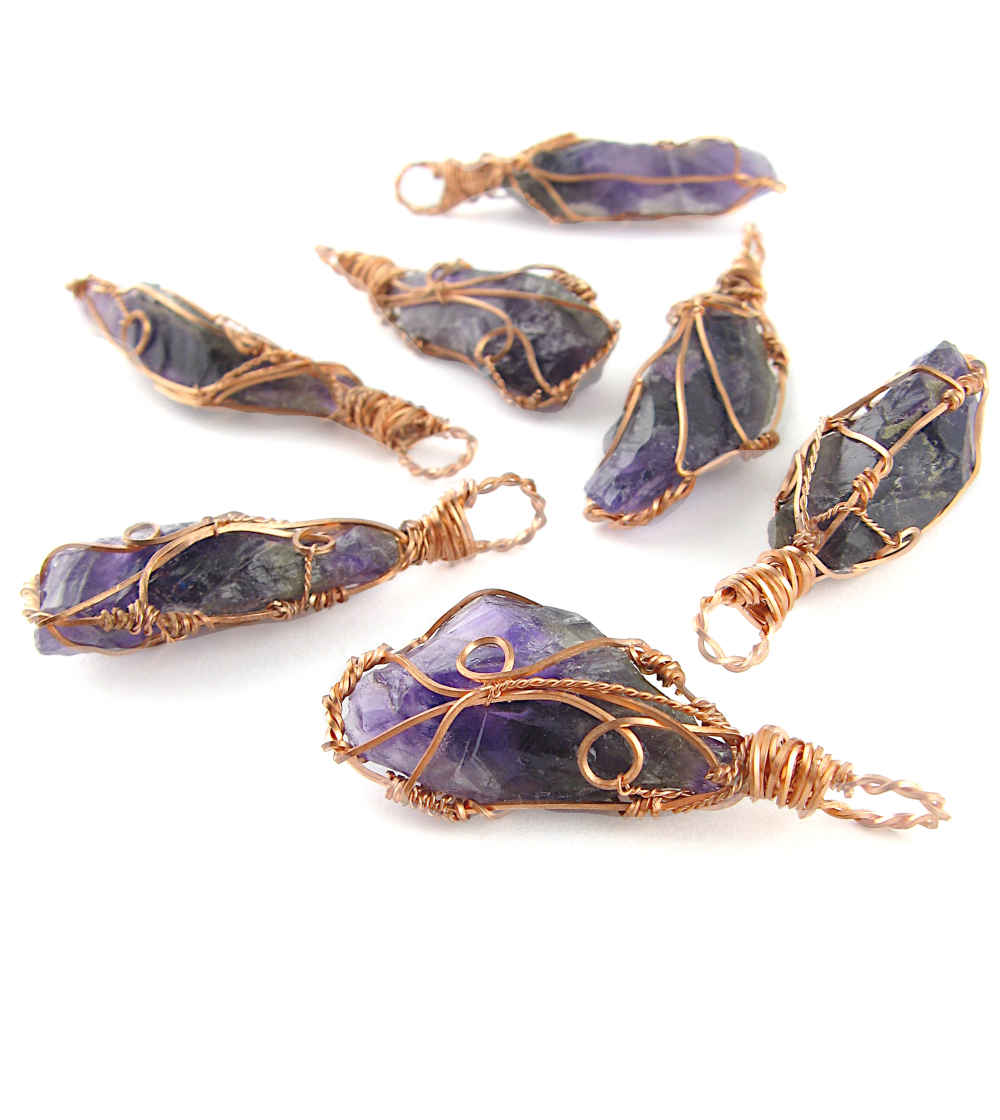 Raw Dark Purple Amethyst Crystal Reversible Pendant Necklace, Copper Wire-Wrapped, Handmade | Handmade > Wire-wrapped gemstones | Wiccan Center