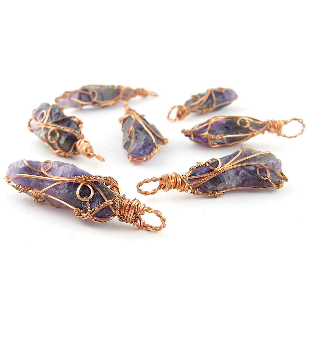 Raw Dark Purple Amethyst Crystal Reversible Pendant Necklace, Copper Wire-Wrapped, Handmade | Handmade > Wire-wrapped gemstones | Wiccan Center