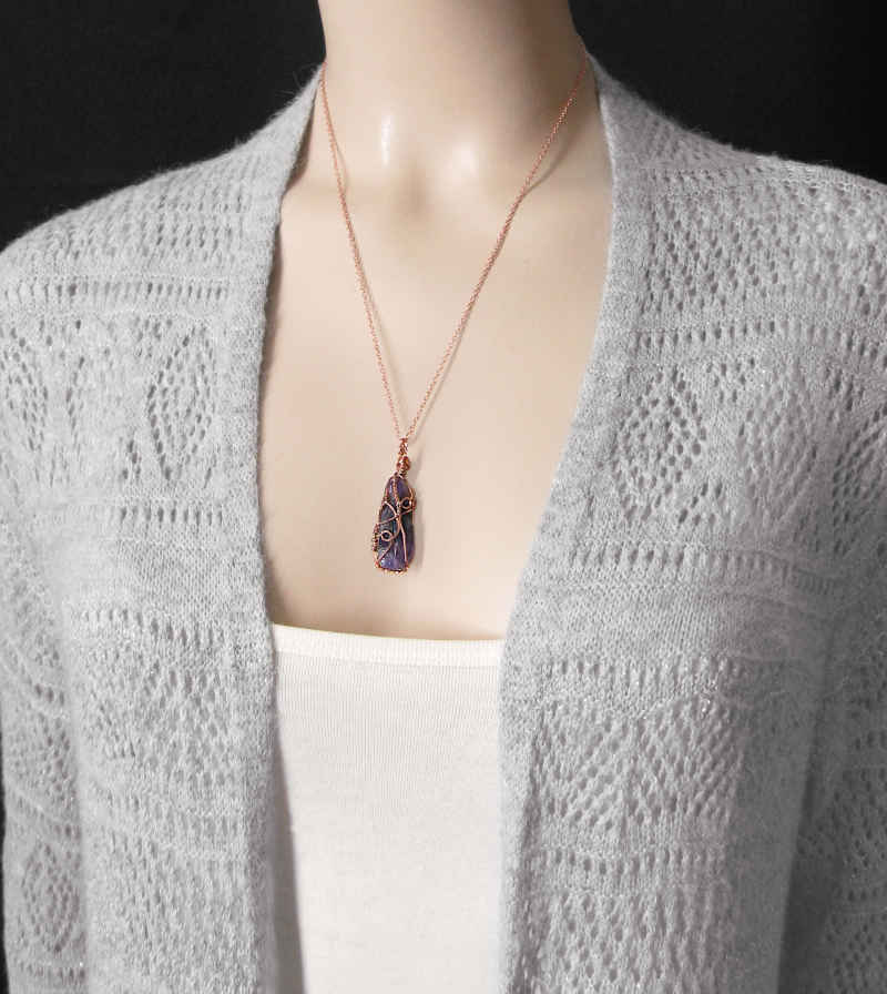 Raw Dark Purple Amethyst Crystal Reversible Pendant Necklace, Copper Wire-Wrapped, Handmade | Handmade > Wire-wrapped gemstones | Wiccan Center