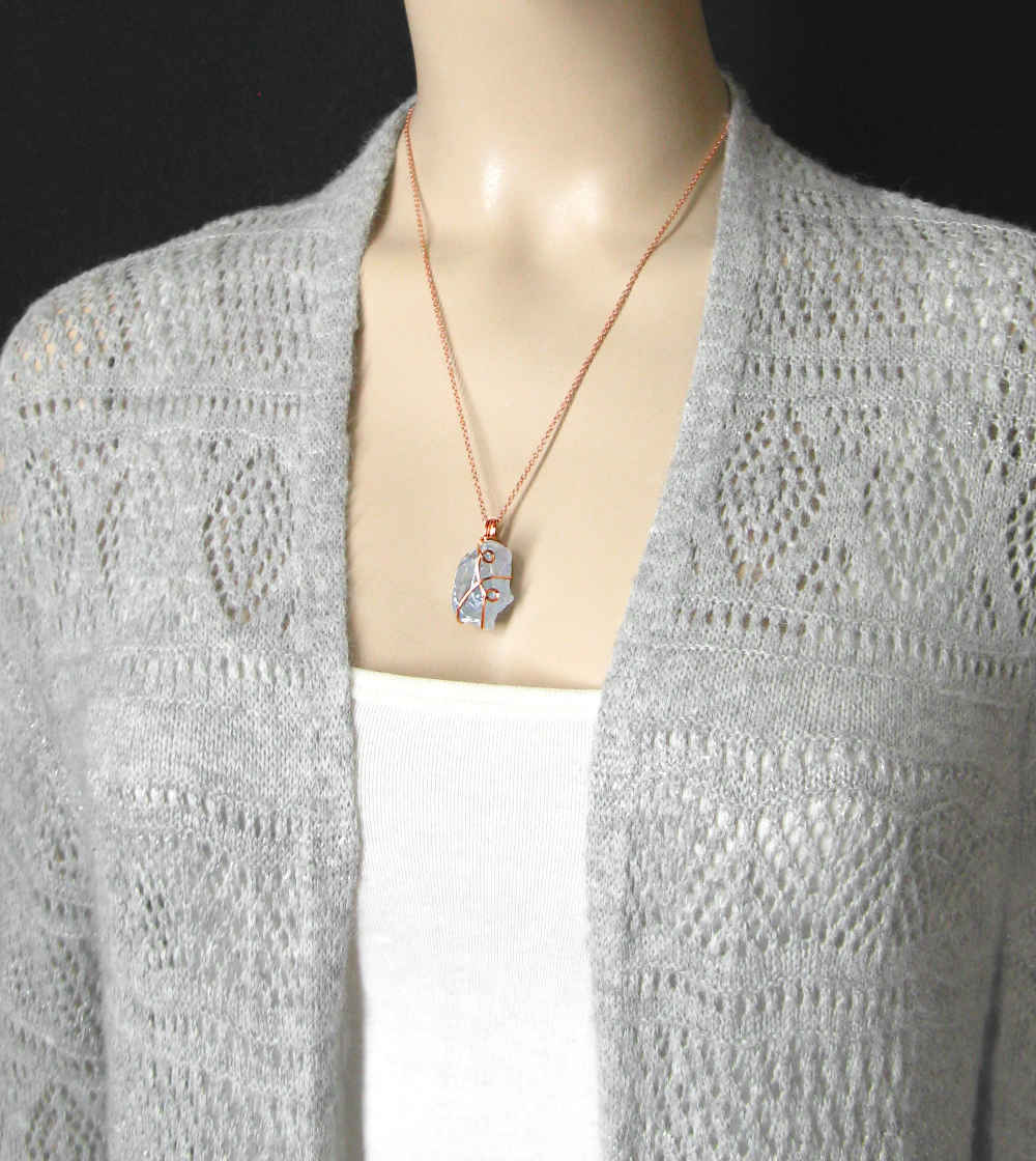 Celestite Crystal Wire-Wrapped Pendant in Copper, Sky-Blue Gemstone Necklace, Handmade | Handmade > Wire-wrapped gemstones | Wiccan Center