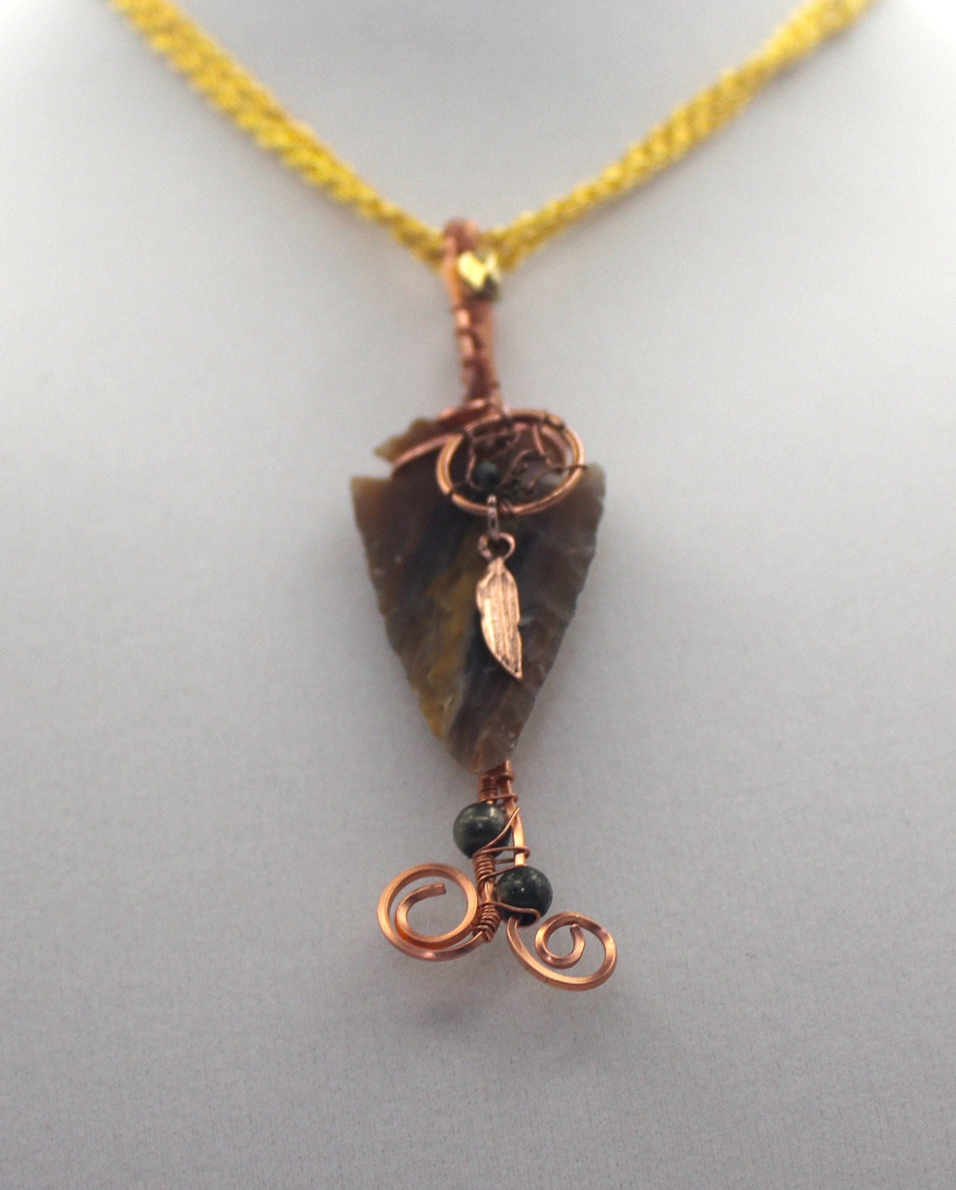 Raw Copper Jasper Arrowhead Beaded Charmed Pendant Necklace | | Wiccan Center