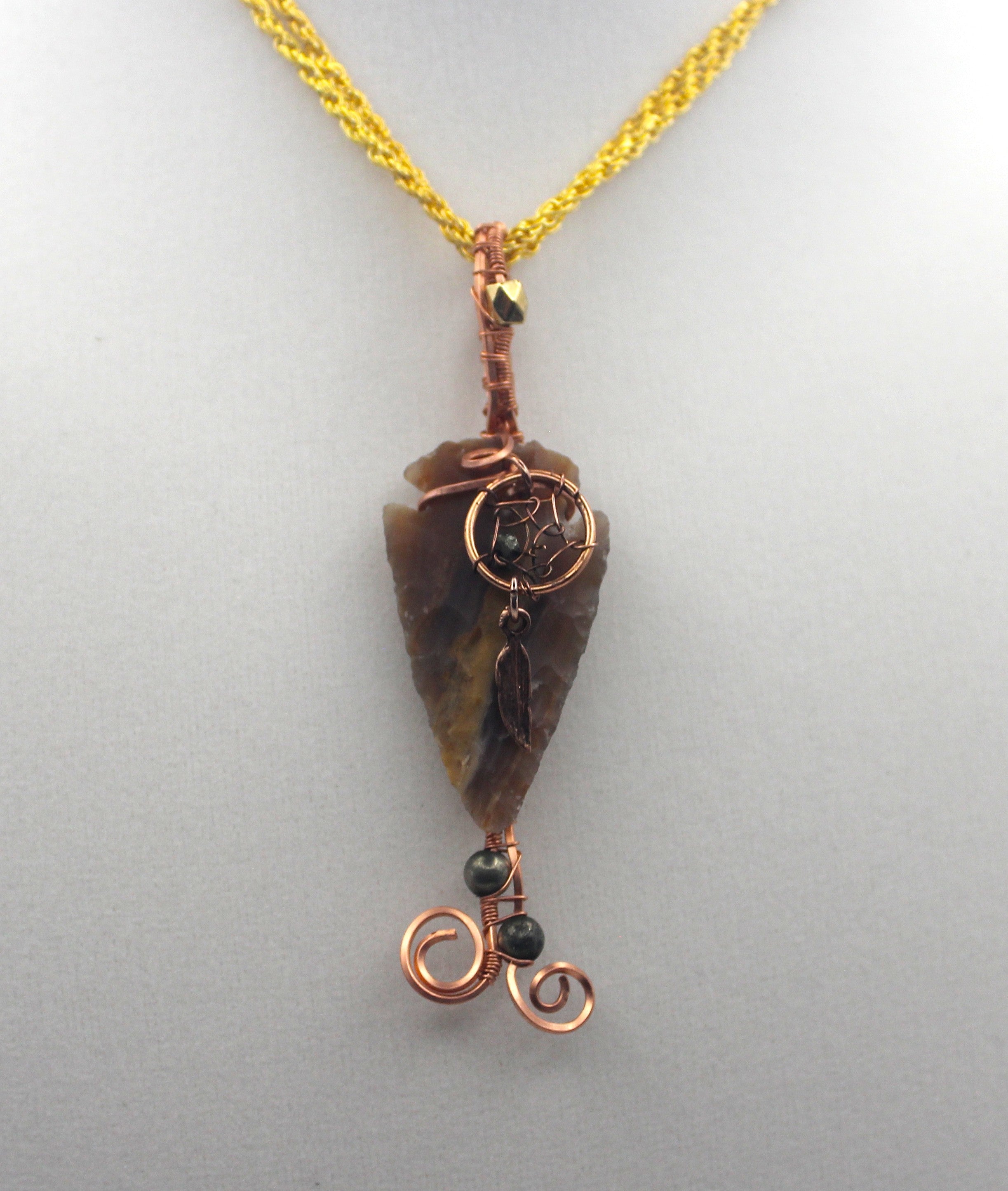 Raw Copper Jasper Arrowhead Beaded Charmed Pendant Necklace | | Wiccan Center
