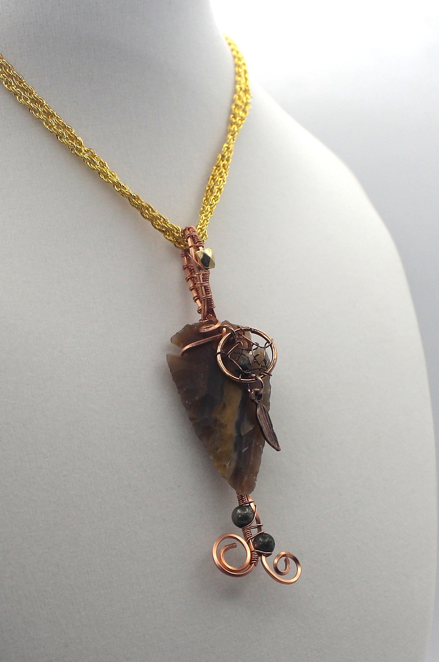 Raw Copper Jasper Arrowhead Beaded Charmed Pendant Necklace | | Wiccan Center