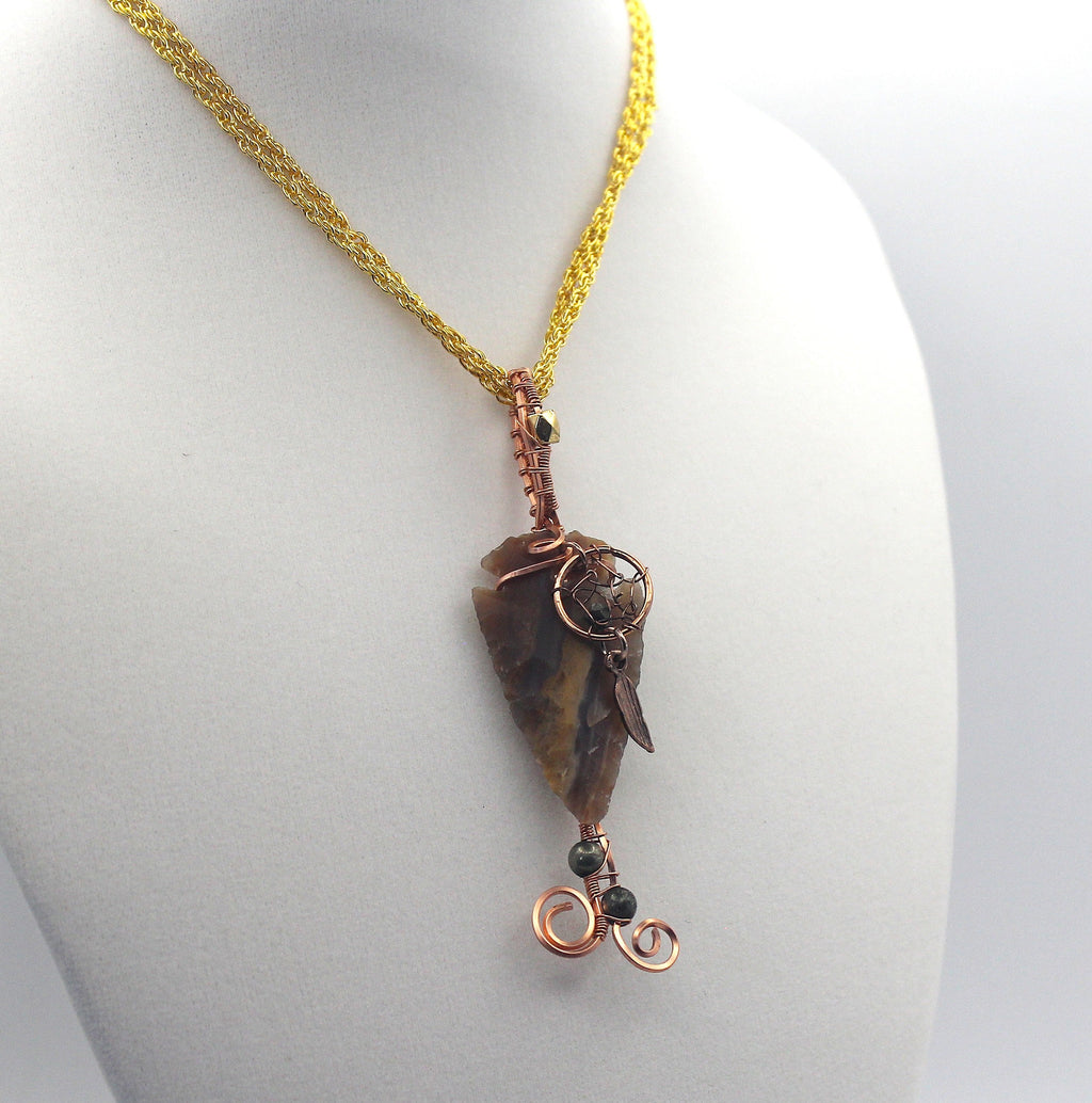 Raw Copper Jasper Arrowhead Beaded Charmed Pendant Necklace | | Wiccan Center