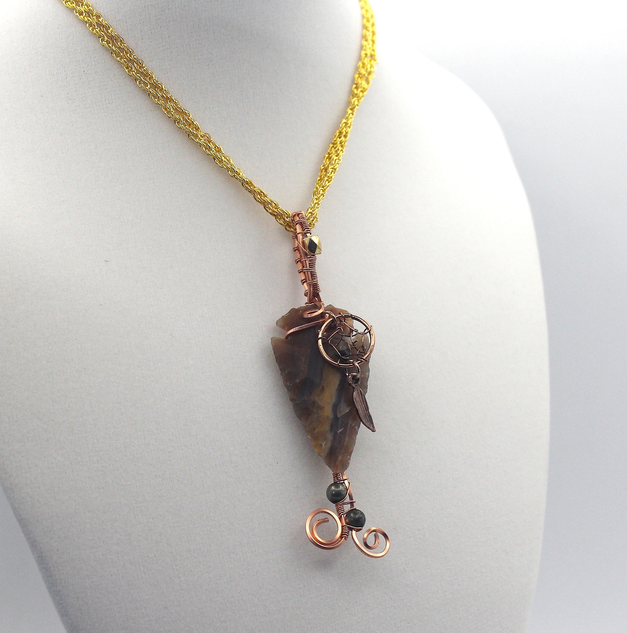 Raw Copper Jasper Arrowhead Beaded Charmed Pendant Necklace | | Wiccan Center