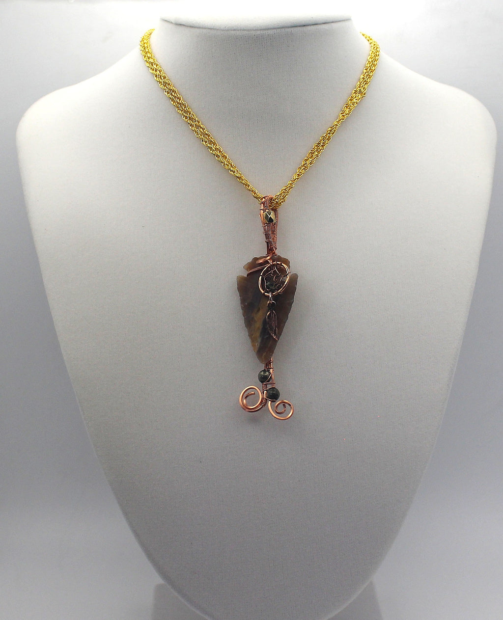 Raw Copper Jasper Arrowhead Beaded Charmed Pendant Necklace | | Wiccan Center
