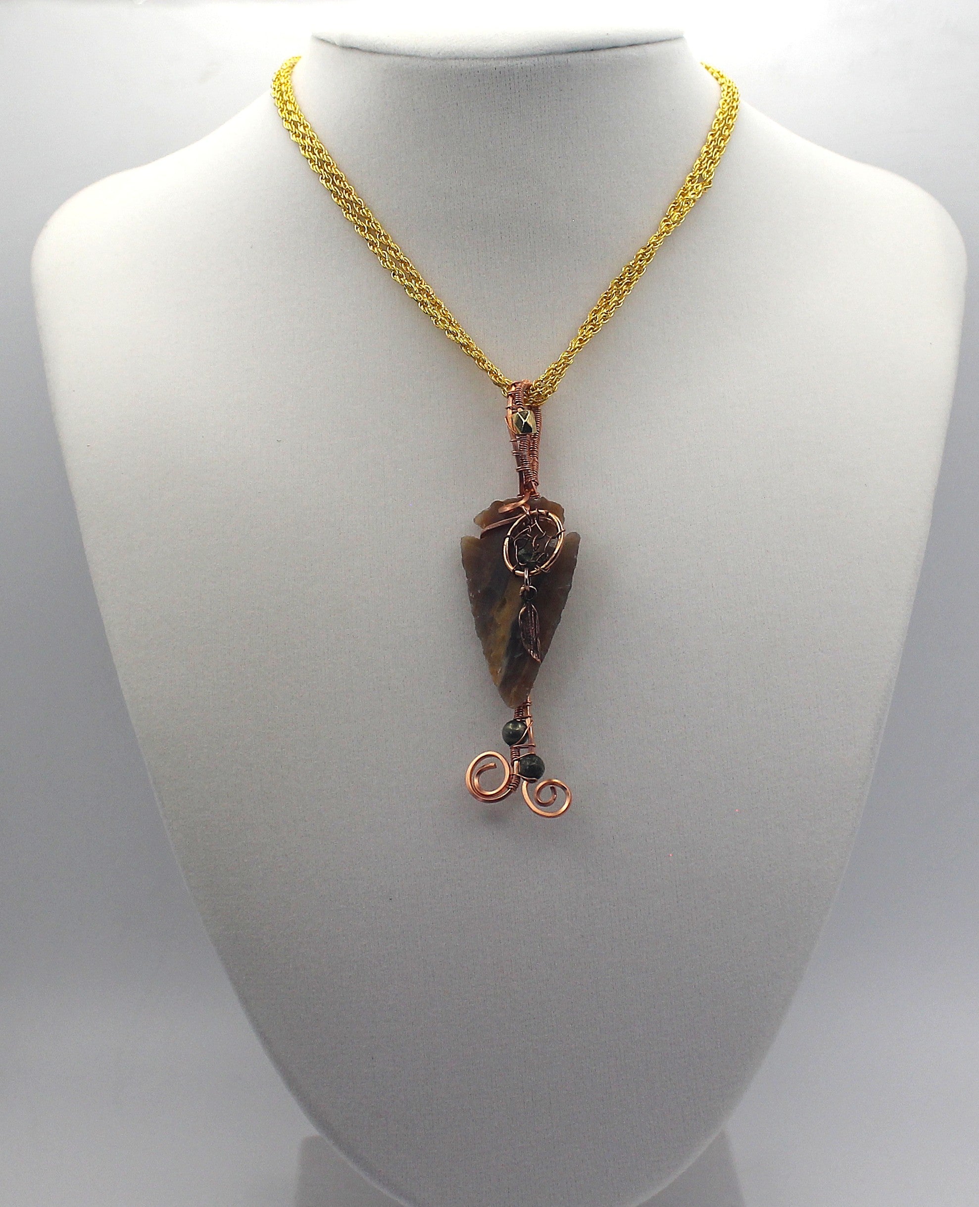 Raw Copper Jasper Arrowhead Beaded Charmed Pendant Necklace | | Wiccan Center