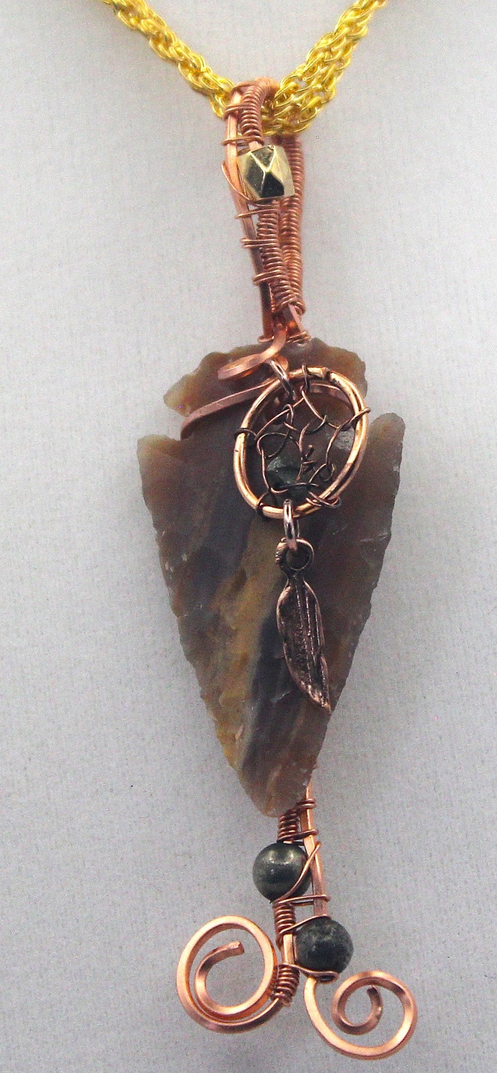 Raw Copper Jasper Arrowhead Beaded Charmed Pendant Necklace | | Wiccan Center
