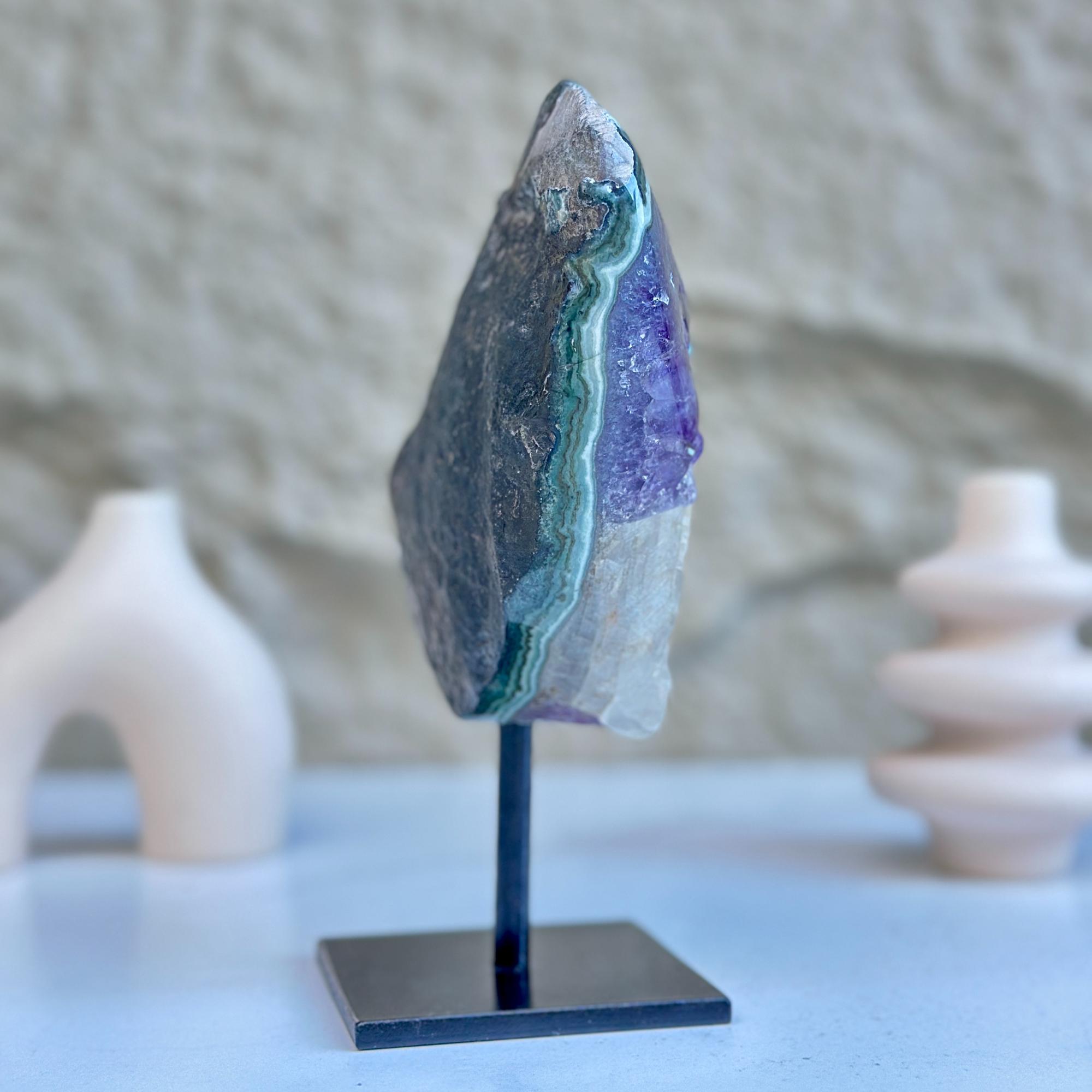 Raw Amethyst Geode on Metal Stand | Stalactite Eye Display | Wiccan Center