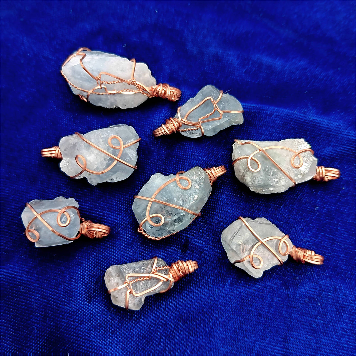 Celestite Crystal Wire-Wrapped Pendant in Copper, Sky-Blue Gemstone Necklace, Handmade | Handmade > Wire-wrapped gemstones | Wiccan Center
