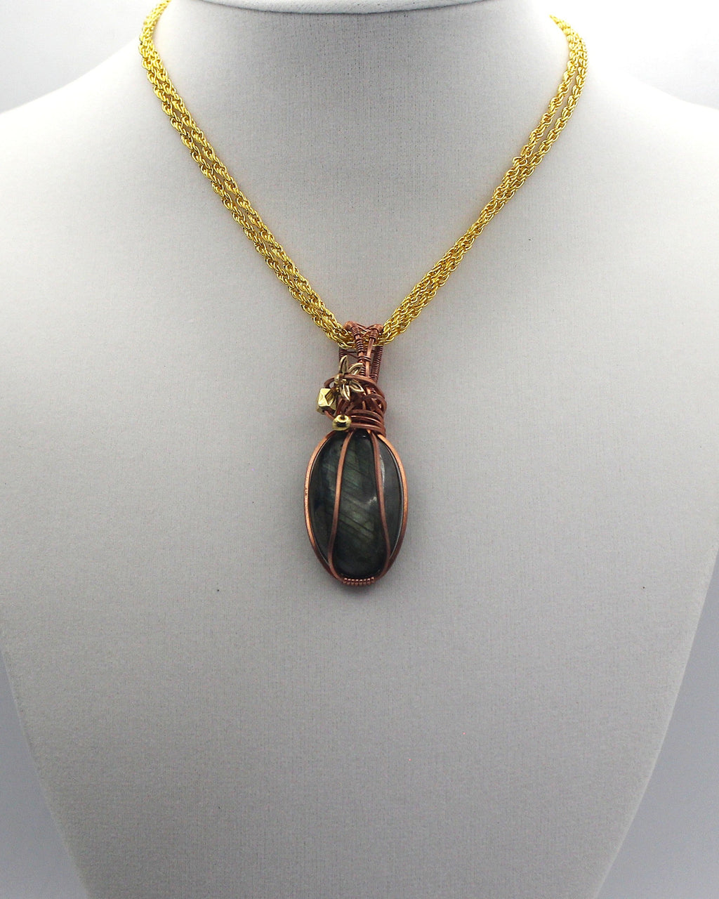 Raw Copper Labradorite Beaded Pendant Necklace | | Wiccan Center