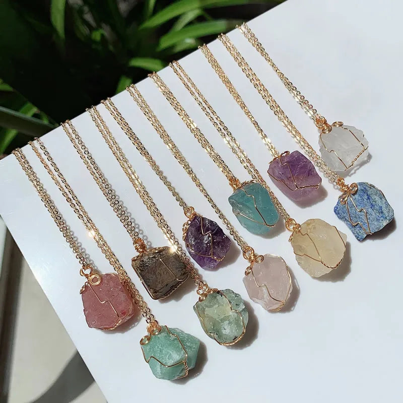 Raw Crystal Wire Wrap Gold Necklaces | necklace | Wiccan Center