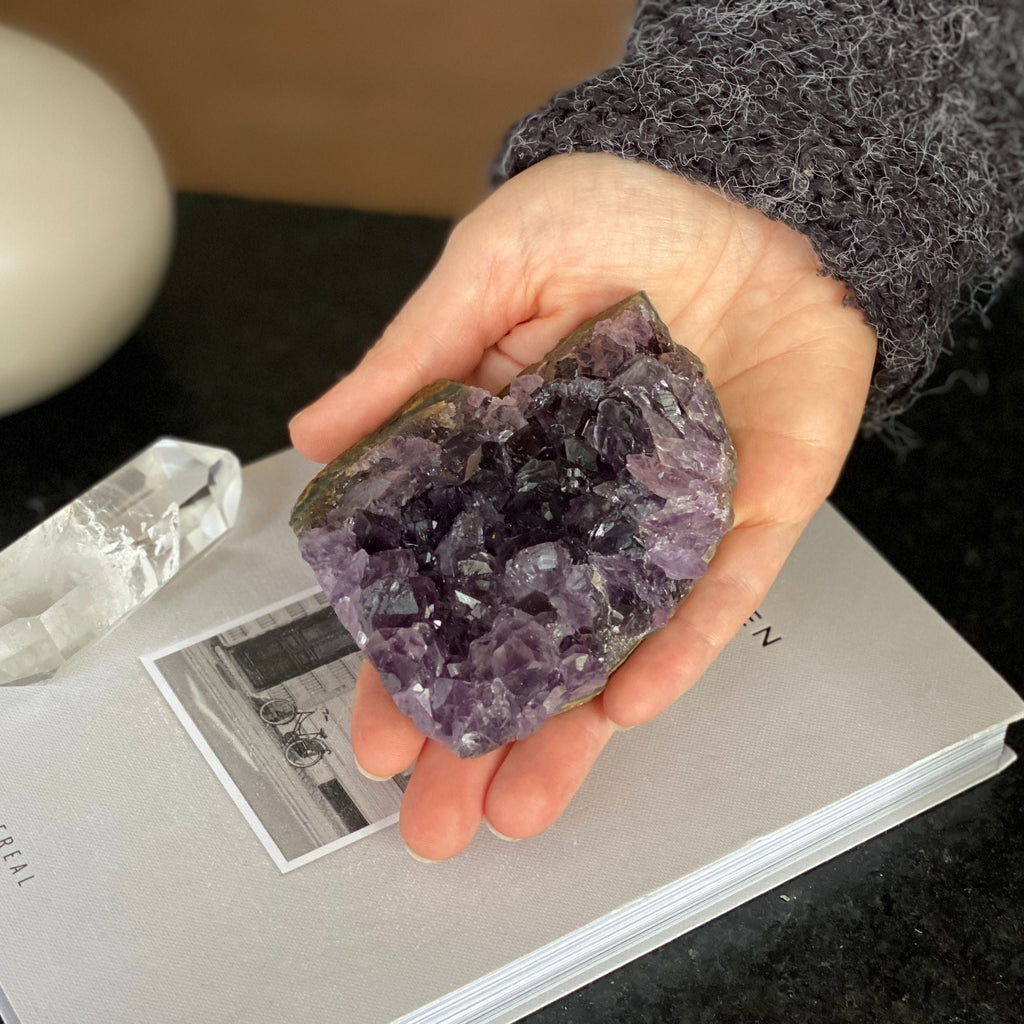 Raw flat amethyst cluster, deep purple crystal clusters from Uruguay, palm stone 1Lb weight, affordable gift for crystal lovers | Amethyst Geodes | Wiccan Center