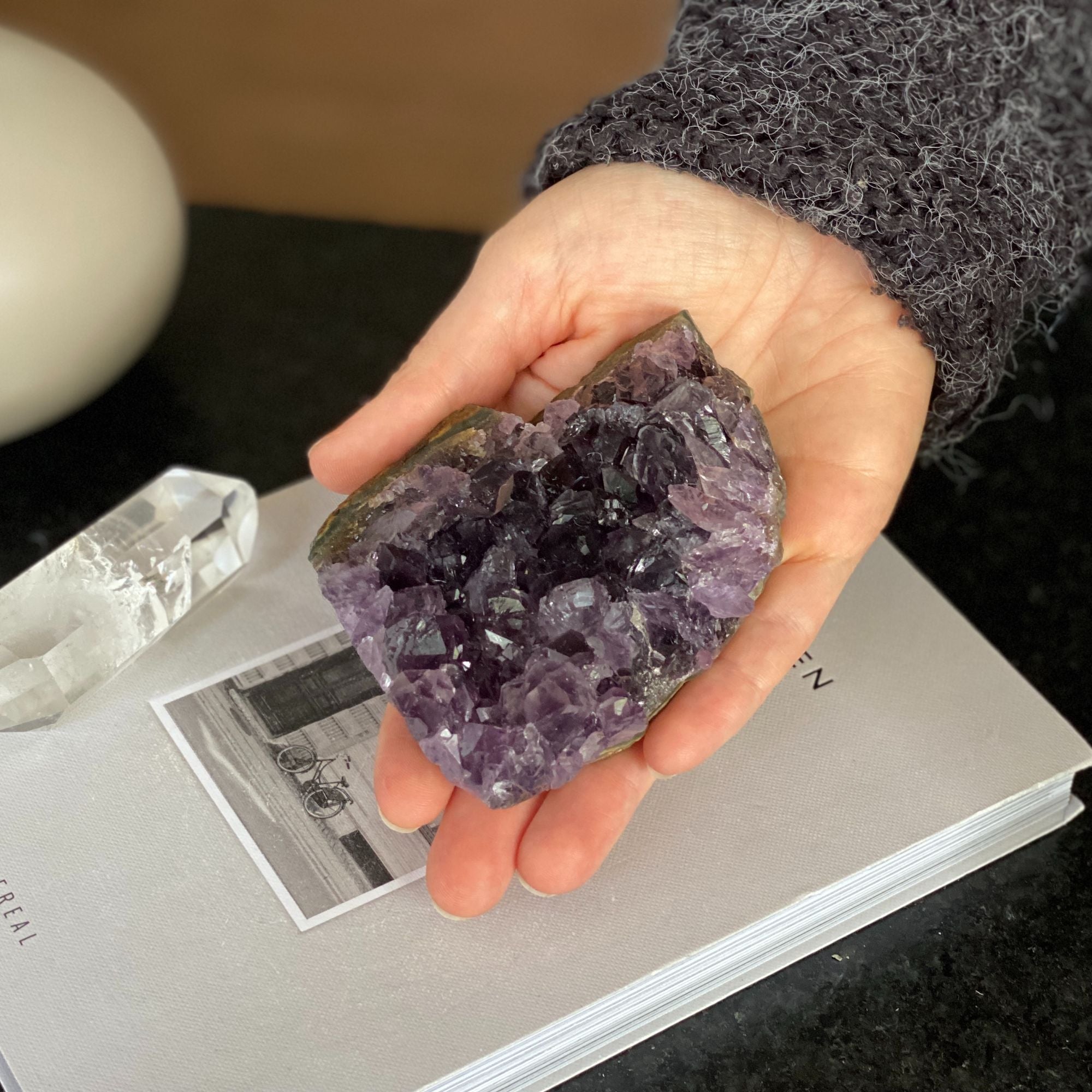 Raw flat amethyst cluster, deep purple crystal clusters from Uruguay, palm stone 1Lb weight, affordable gift for crystal lovers | Amethyst Geodes | Wiccan Center