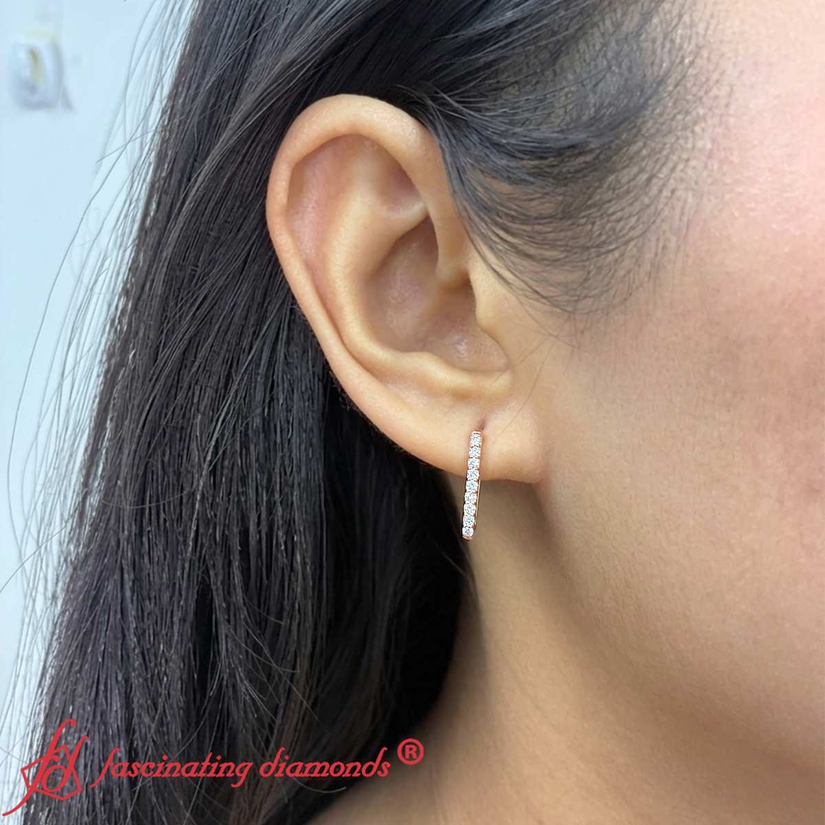 Rectangle Diamond Hoop Earring