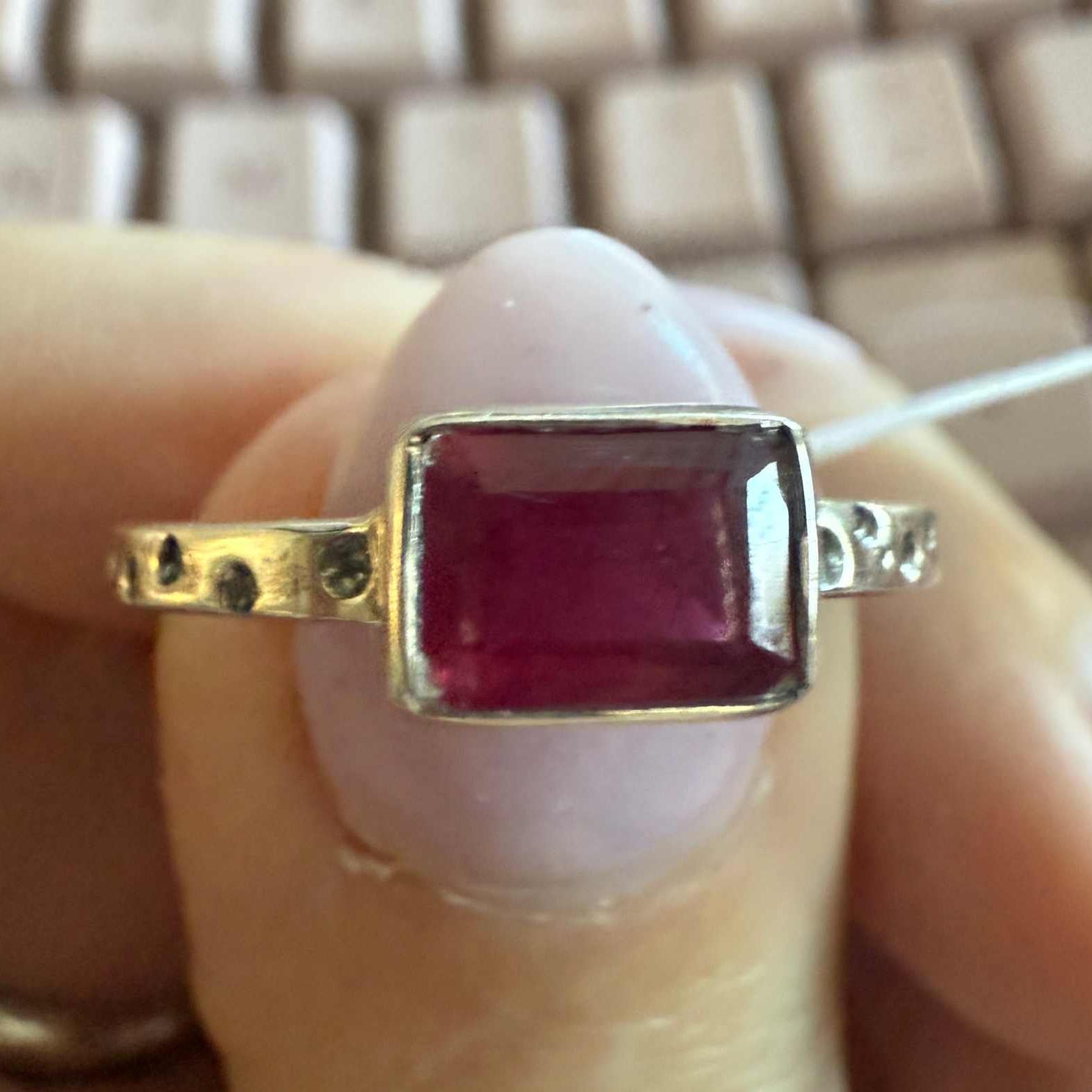 Ruby Emerald-Cut Sterling Silver Ring (Size 9) | Rings | Wiccan Center