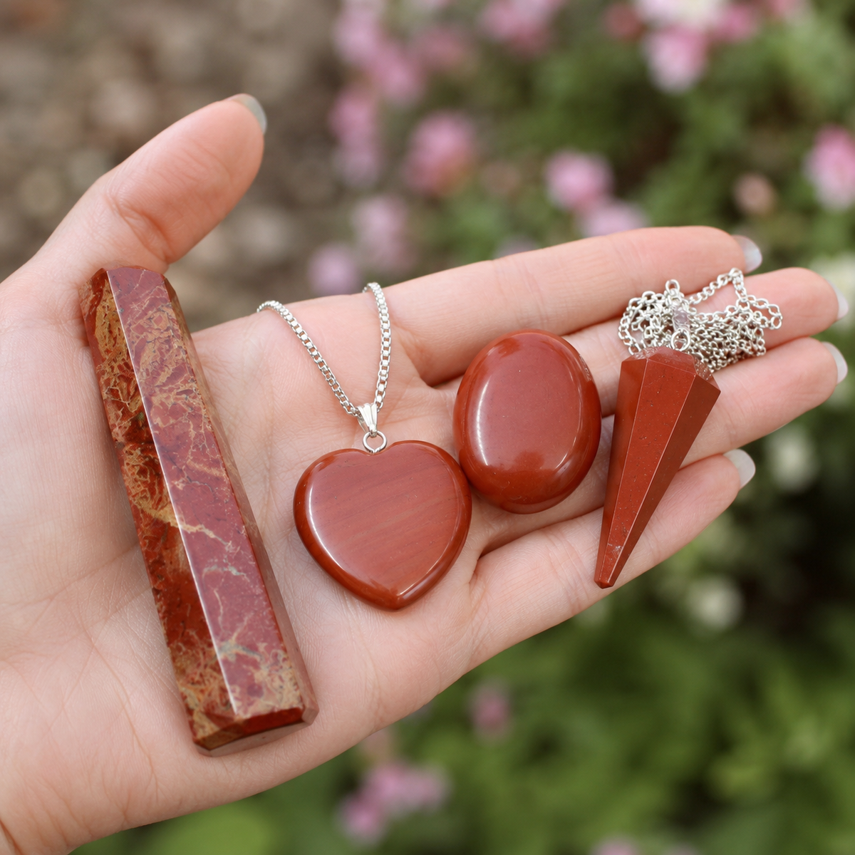 Red Jasper Crystal Gift Set For Emotional Support and Protection, Real Polished Gemstones. | Merkaba & Platonic Solids | Wiccan Center