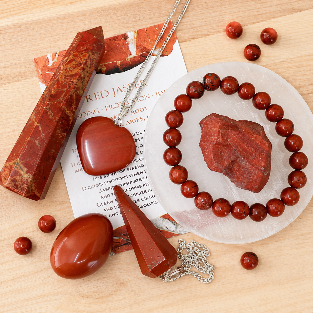 Red Jasper Crystal Gift Set For Emotional Support and Protection, Real Polished Gemstones. | Merkaba & Platonic Solids | Wiccan Center