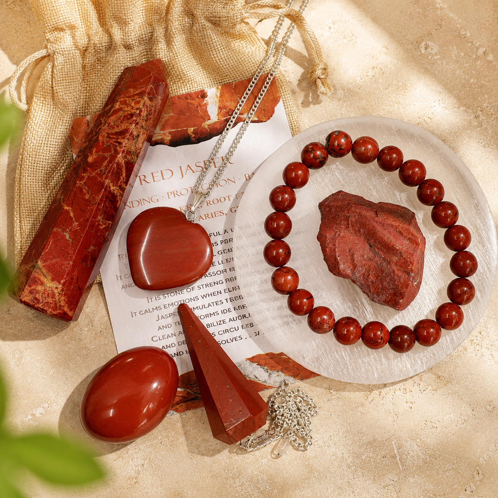Red Jasper Crystal Gift Set For Emotional Support and Protection, Real Polished Gemstones. | Merkaba & Platonic Solids | Wiccan Center