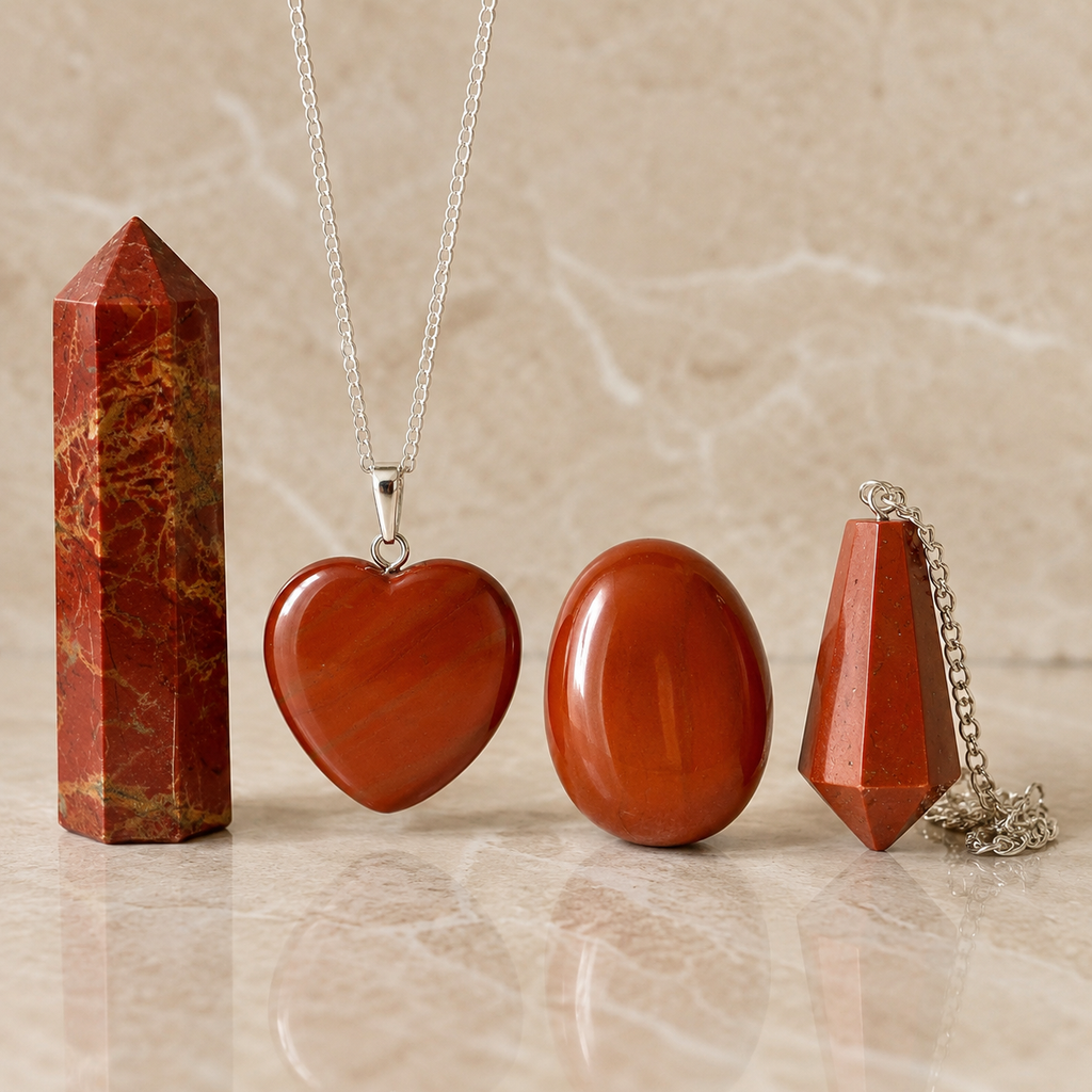 Red Jasper Crystal Gift Set For Emotional Support and Protection, Real Polished Gemstones. | Merkaba & Platonic Solids | Wiccan Center