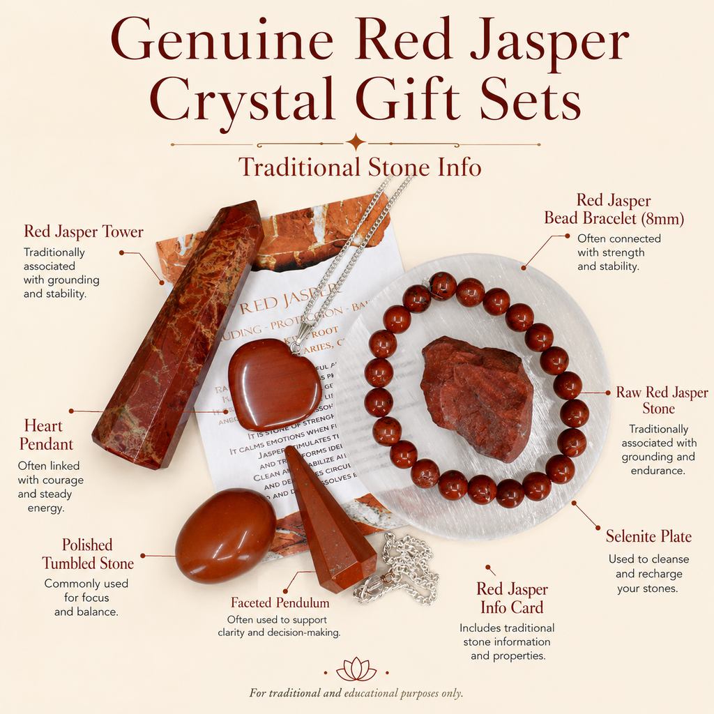 Red Jasper Crystal Gift Set For Emotional Support and Protection, Real Polished Gemstones. | Merkaba & Platonic Solids | Wiccan Center