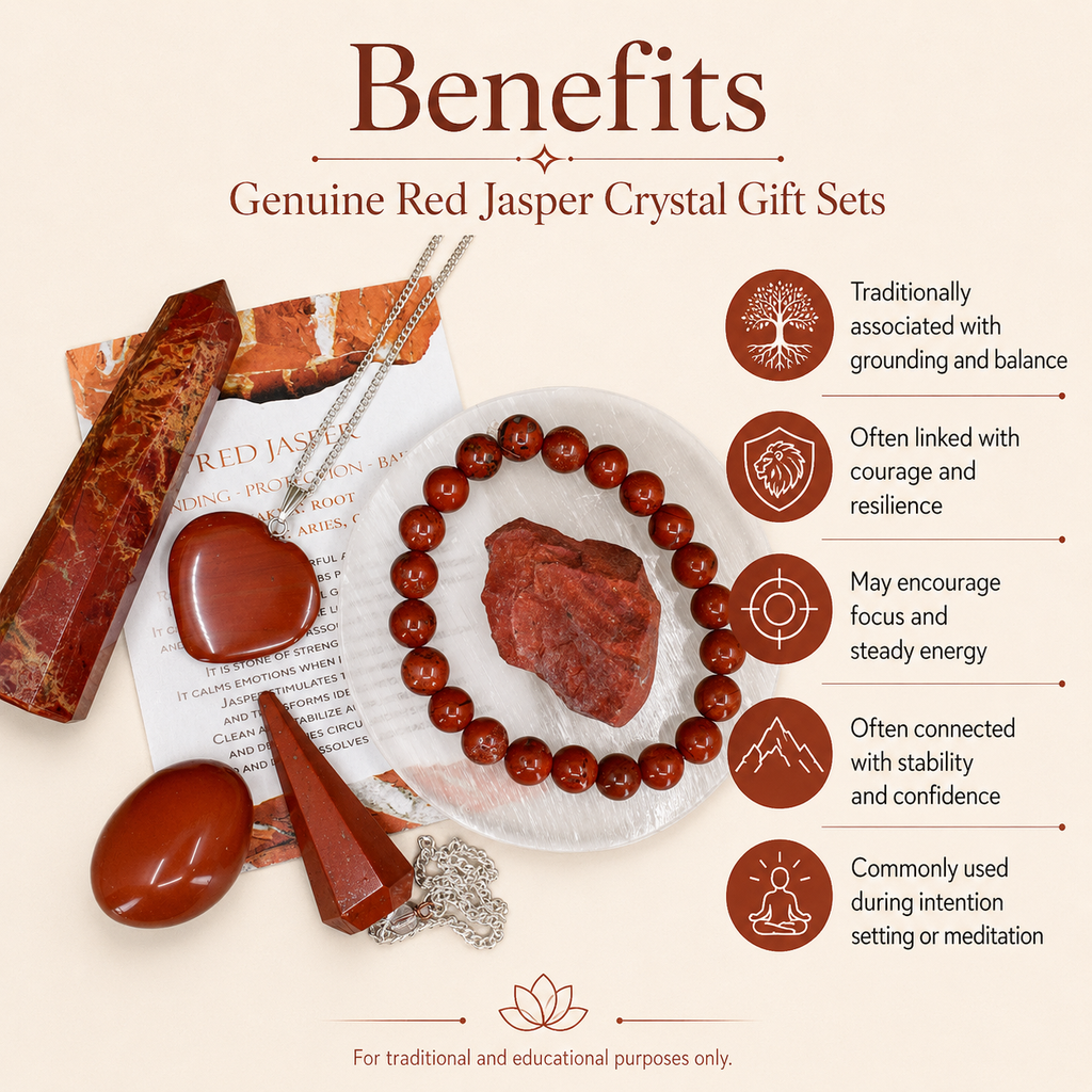 Red Jasper Crystal Gift Set For Emotional Support and Protection, Real Polished Gemstones. | Merkaba & Platonic Solids | Wiccan Center