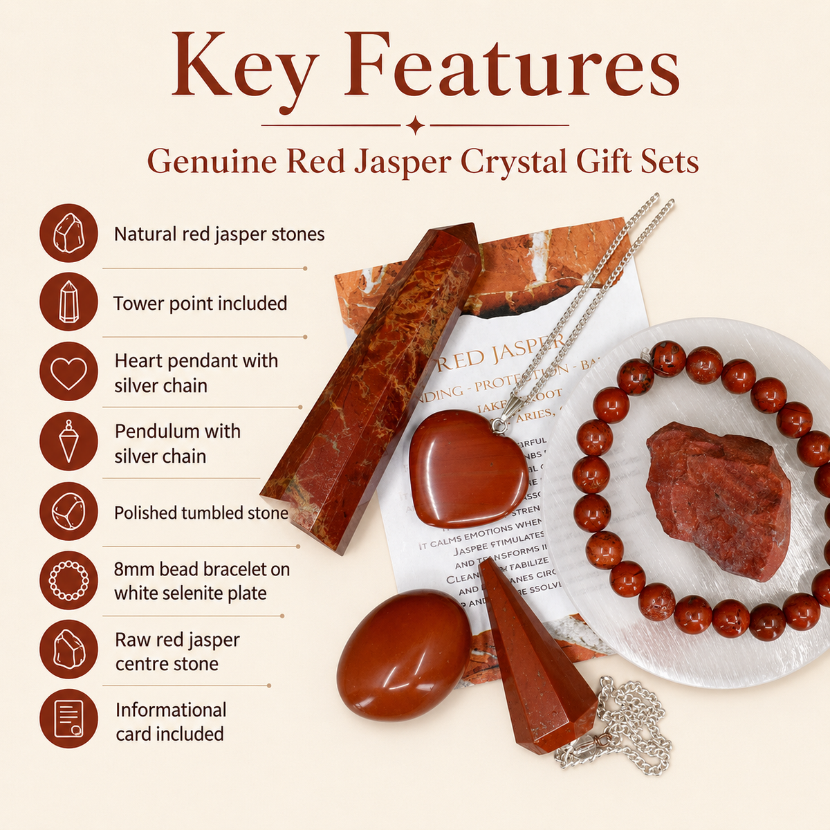 Red Jasper Crystal Gift Set For Emotional Support and Protection, Real Polished Gemstones. | Merkaba & Platonic Solids | Wiccan Center