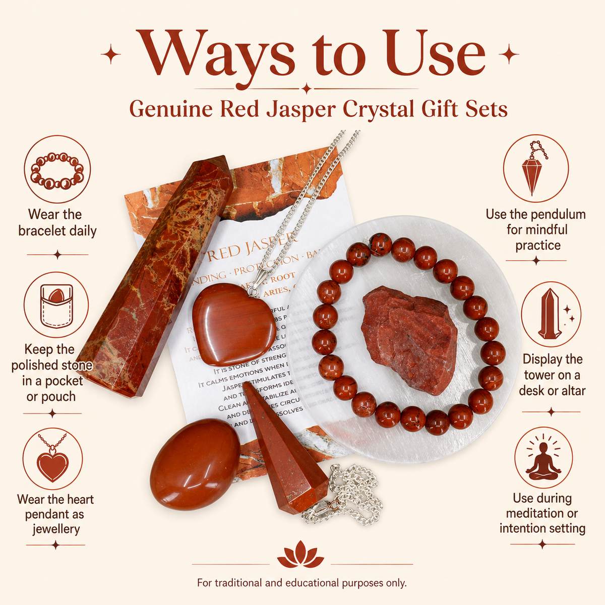 Red Jasper Crystal Gift Set For Emotional Support and Protection, Real Polished Gemstones. | Merkaba & Platonic Solids | Wiccan Center