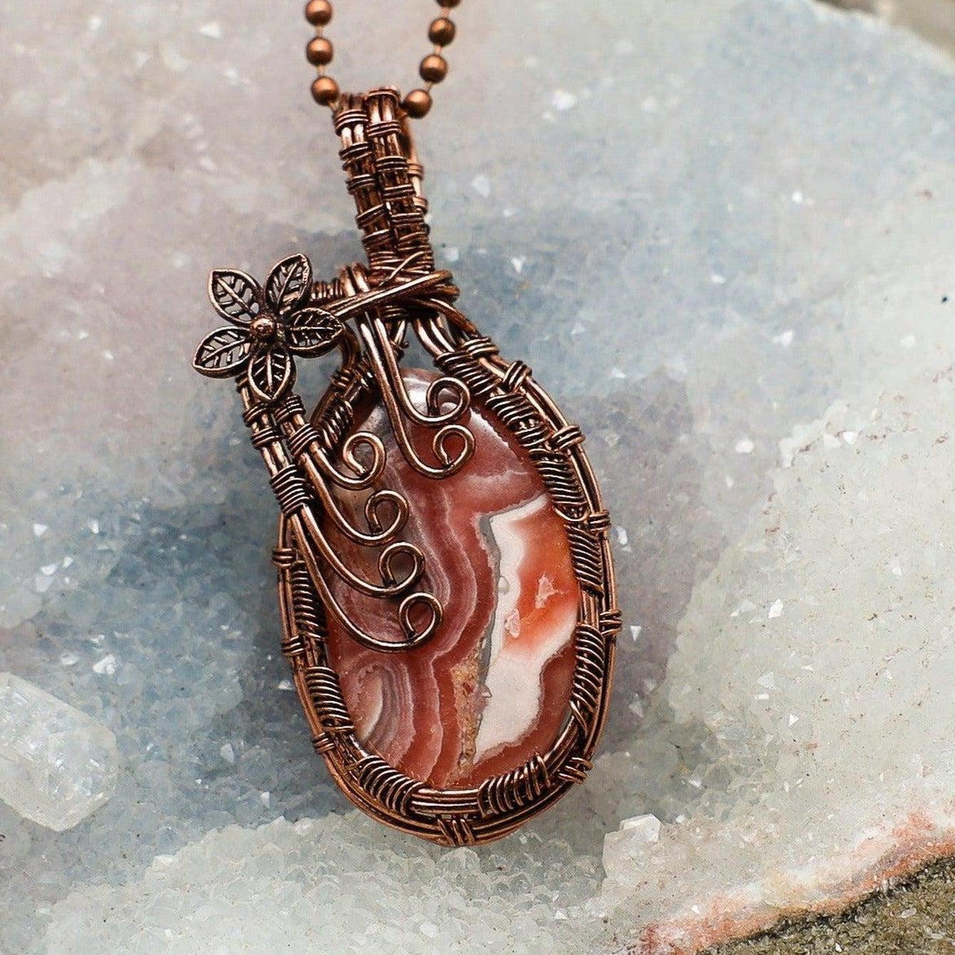 Rhodochrosite Wire Wrap Pendant 2.45 Inch