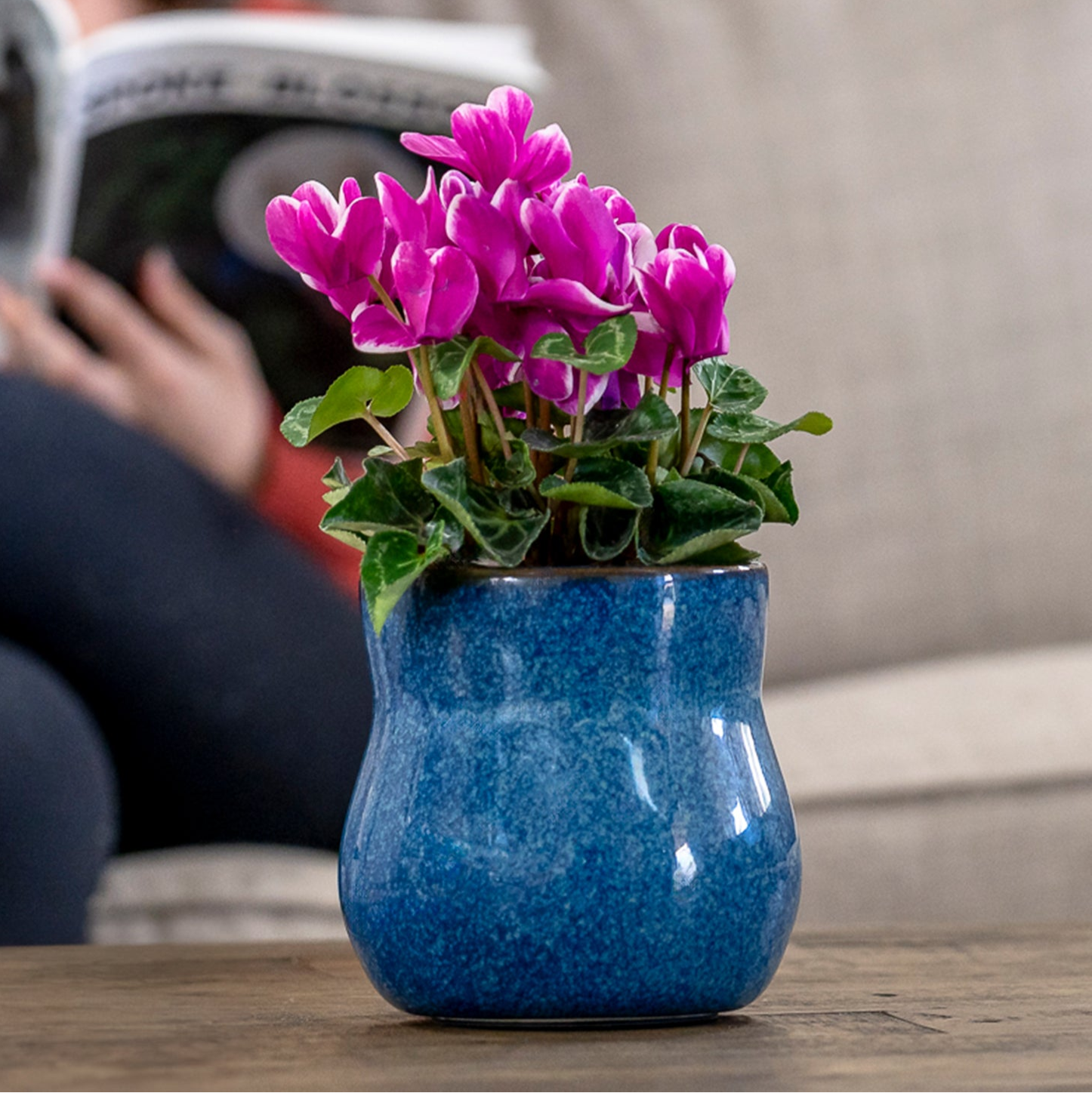 Ceramic Plant Pot with Rubber Liner - River Blue | Indoor Plant Pot | Wiccan Center