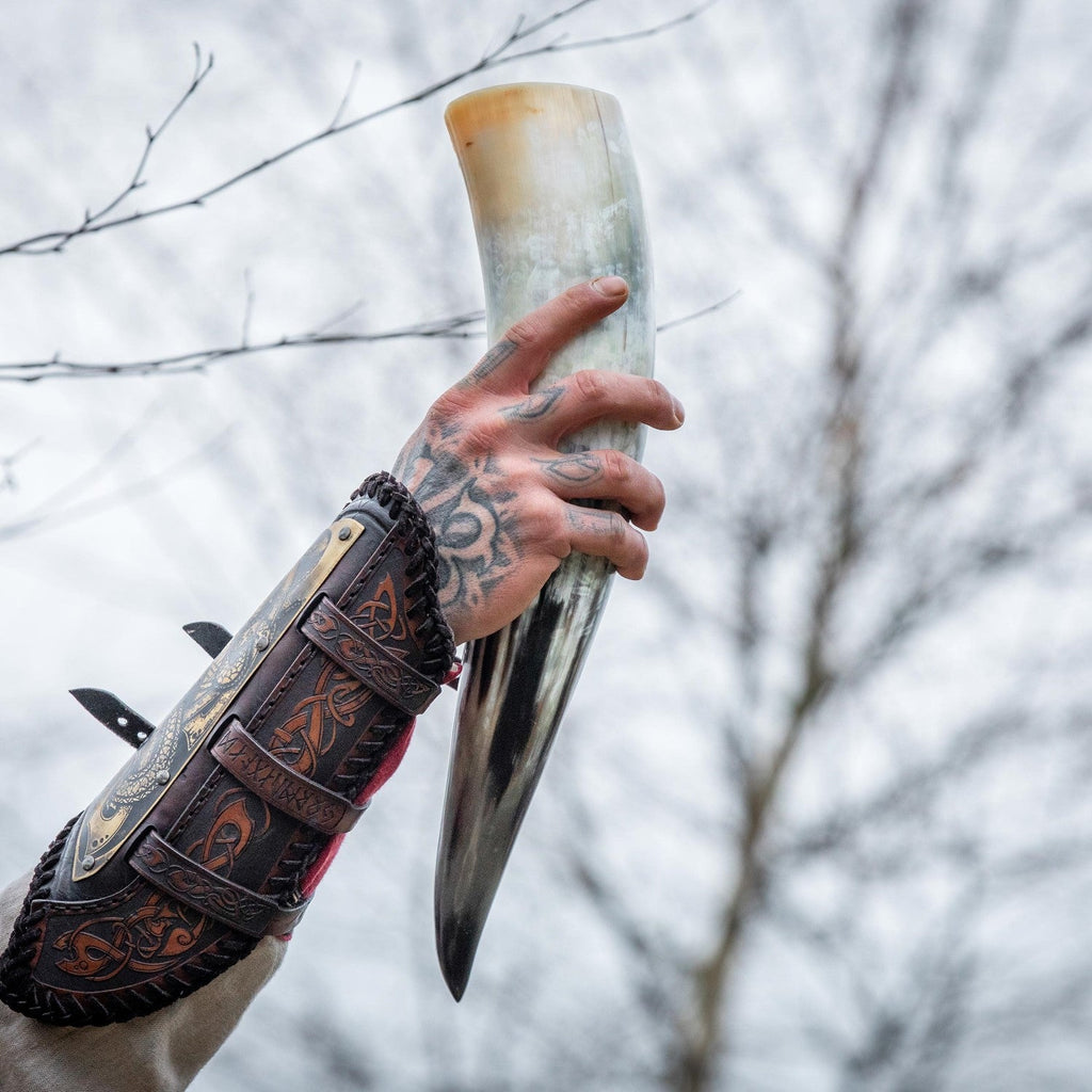 Viking Drinking Horn – Ox Horn with Wooden Stand