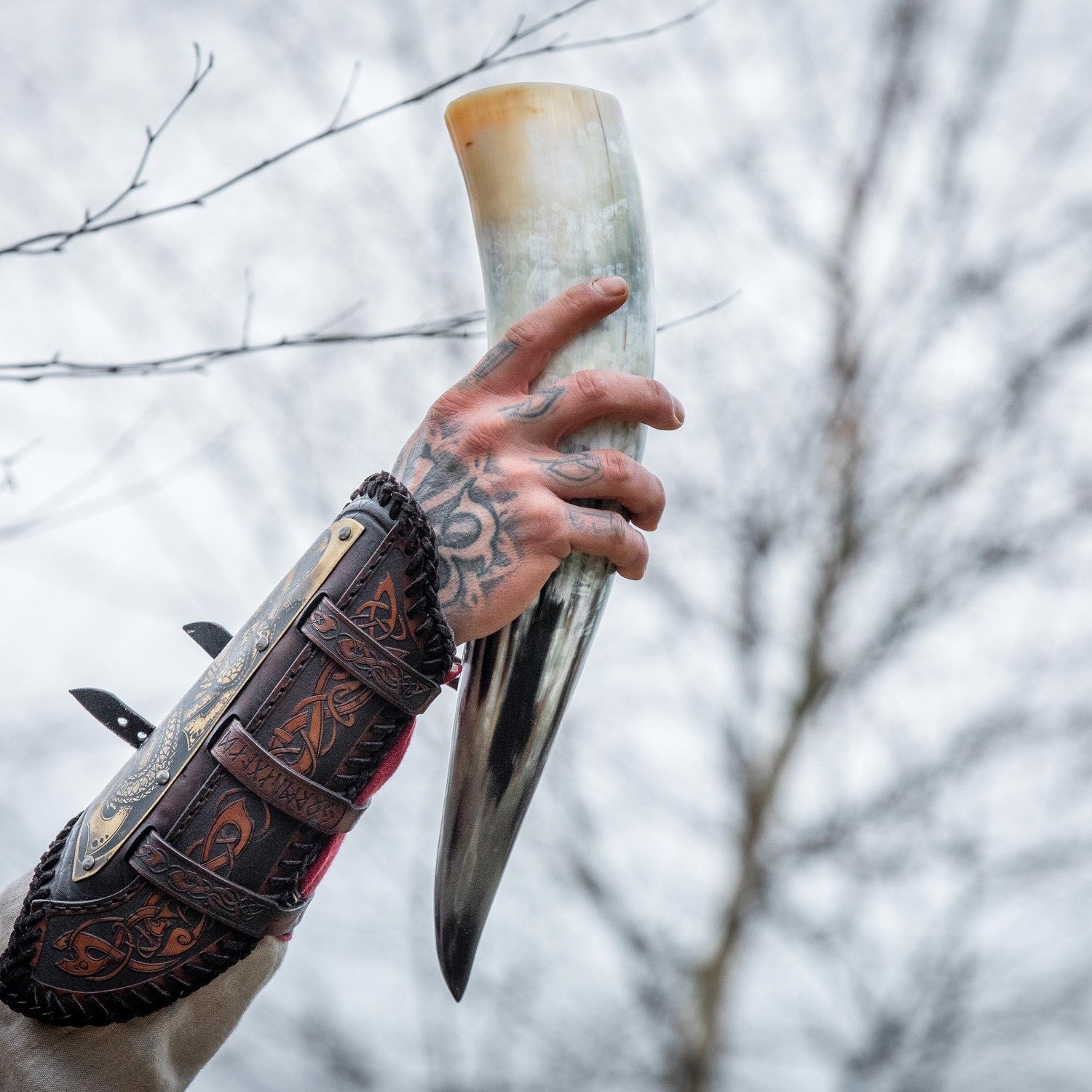 Viking Drinking Horn – Ox Horn with Wooden Stand